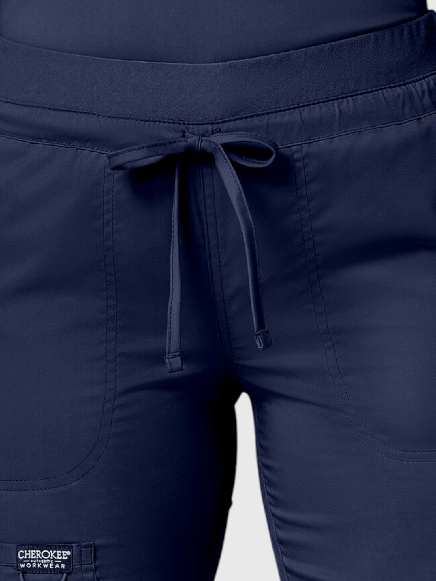 V-Neck Top | Tapered Leg Drawsting Pant 8 Pocket Women's Scrub Set#Color_Navy Blue