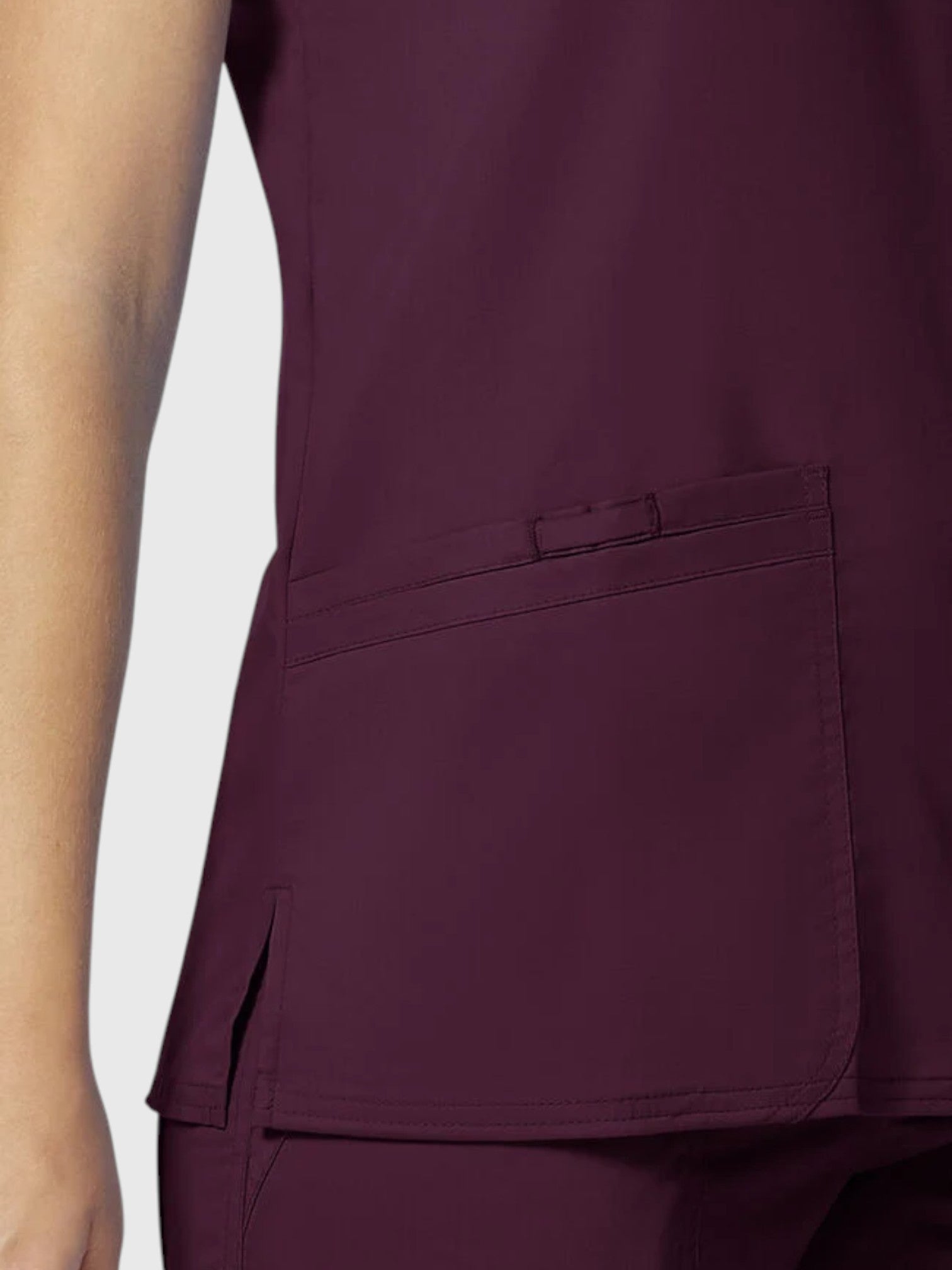 V-Neck Top | Tapered Leg Drawsting Pant 8 Pocket Women's Scrub Set#Color_Wine