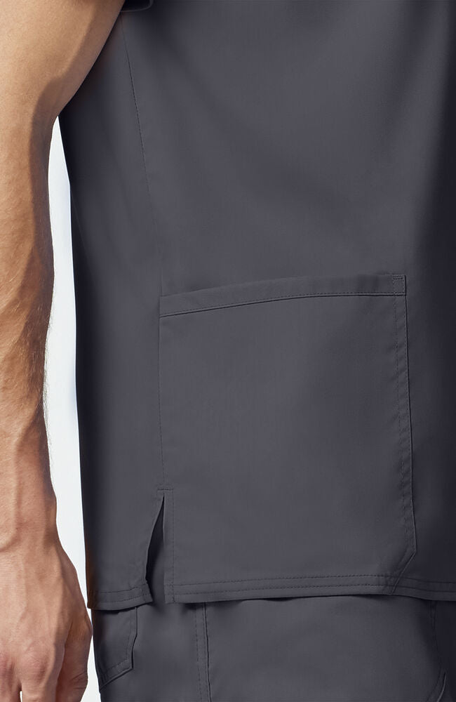 V-Neck Top | Mid Rise Tapered Pant 10 Pocket Men's Scrub Set#Color_Pewter
