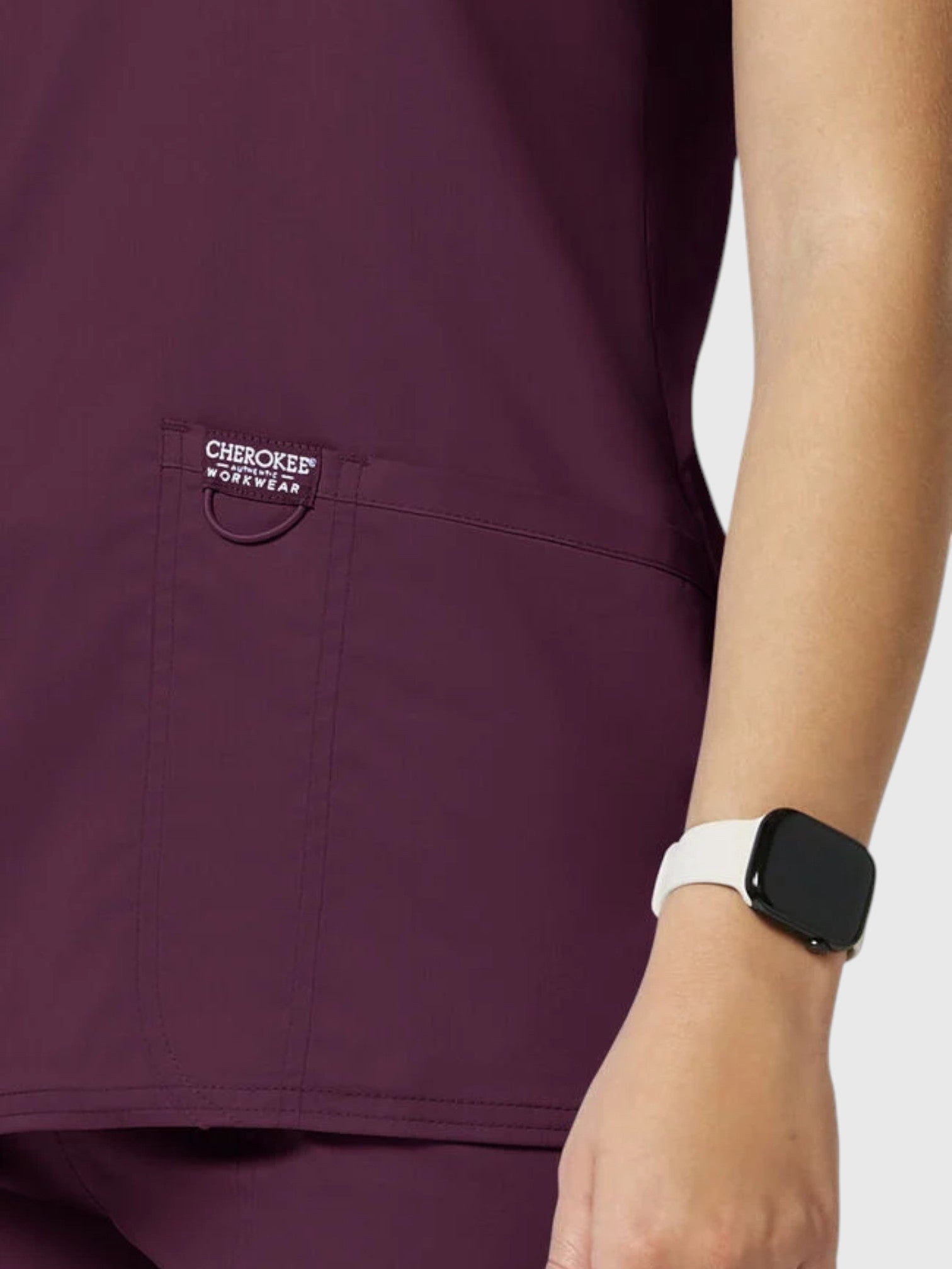 V-Neck Top | Tapered Leg Drawsting Pant 8 Pocket Women's Scrub Set#Color_Wine