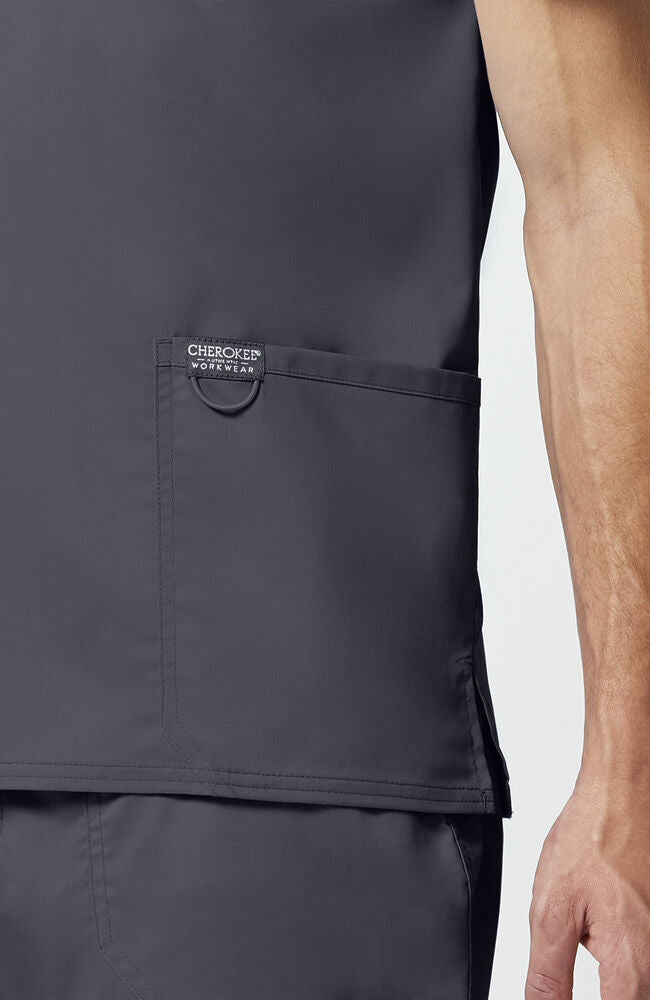 V-Neck Top | Mid Rise Tapered Pant 10 Pocket Men's Scrub Set#Color_Pewter