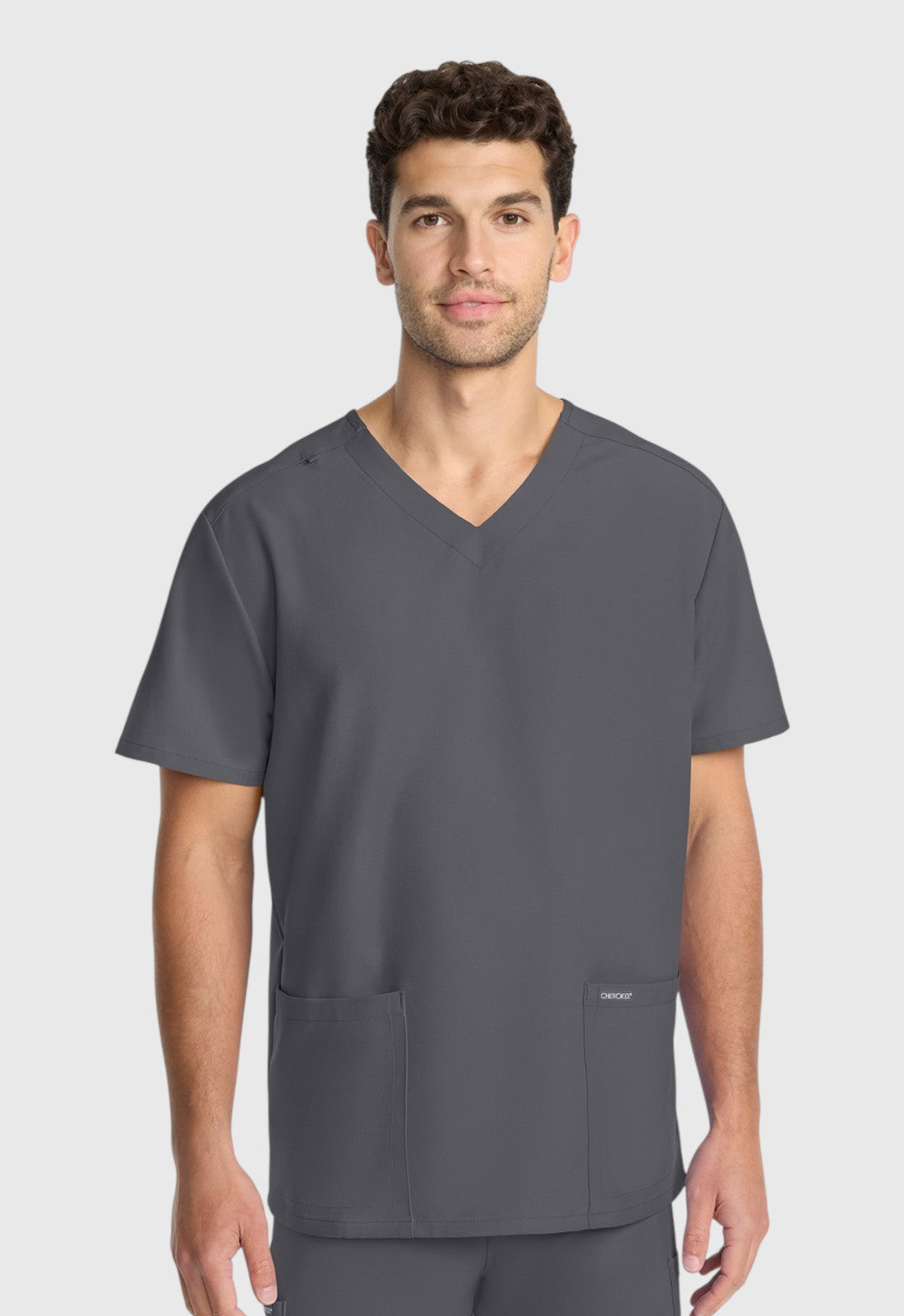 Modern V Neck 2 Pocket Unisex Scrub Top#Color_Pewter