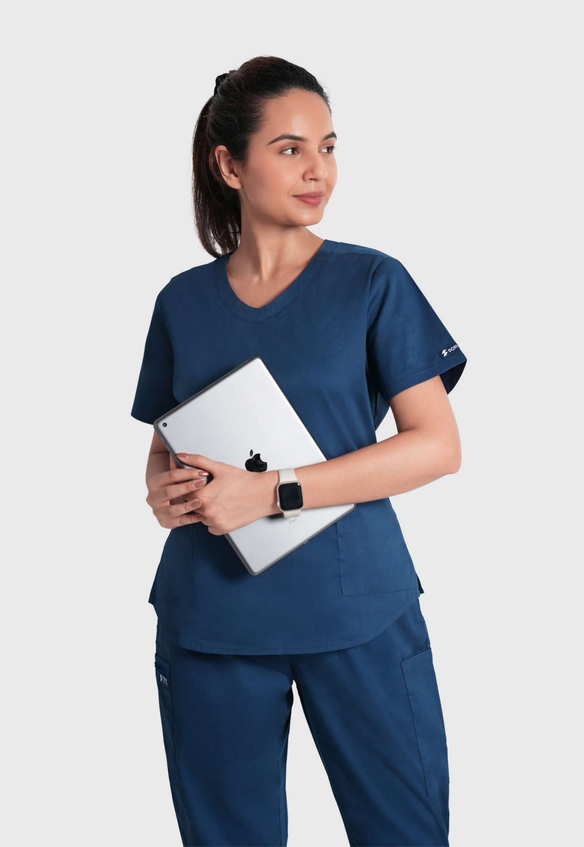 Scrub Top - Women's Cotton V-Neck 2 Pocket#color_Air Blue