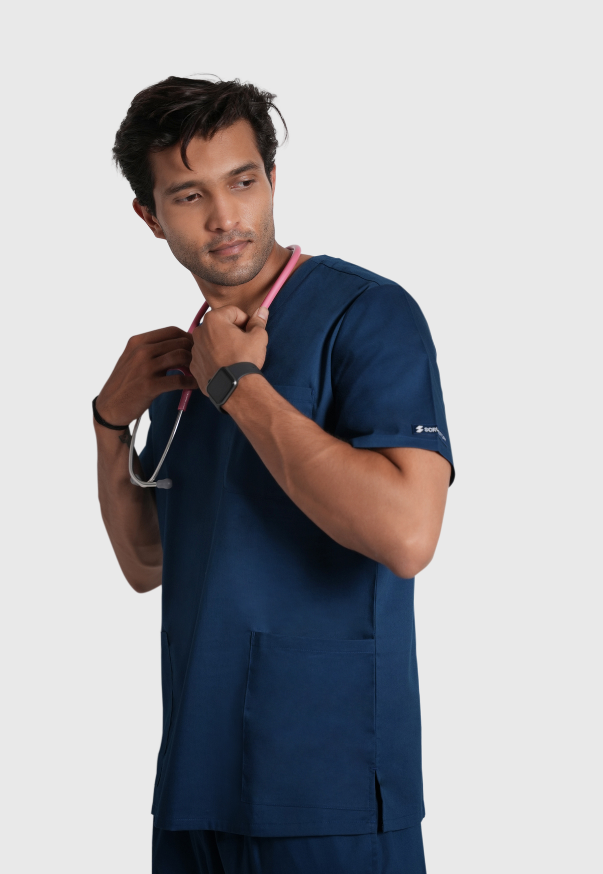Scrub Top - Men's Cotton V-Neck 3 Pocket#color_Air Blue