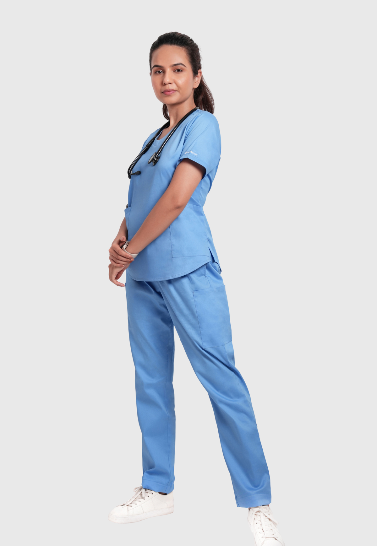 Scrub Top - Women's Cotton V-Neck 2 Pocket#color_Ceil Blue