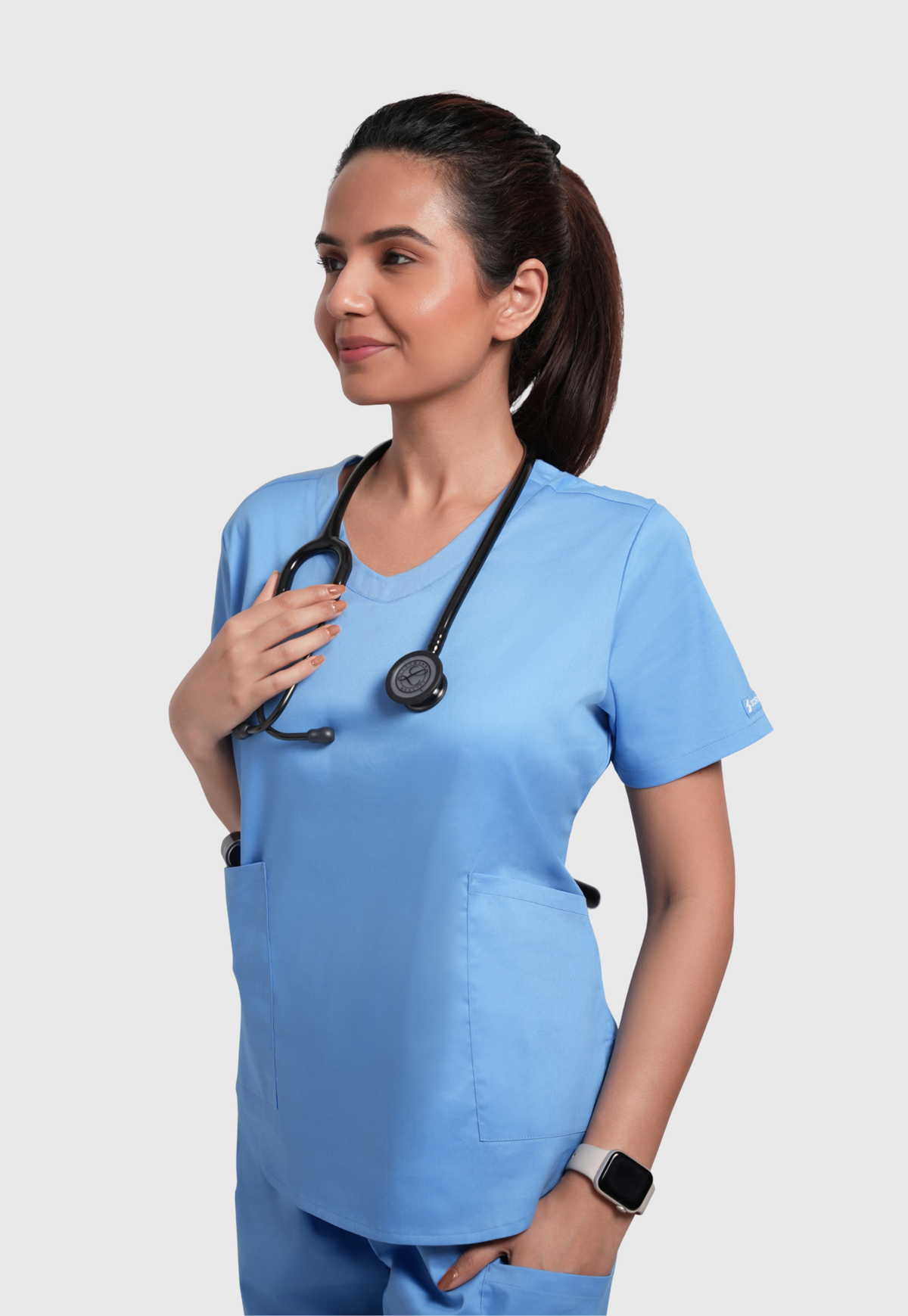 Scrub Top - Women's Cotton V-Neck 2 Pocket#color_Ceil Blue