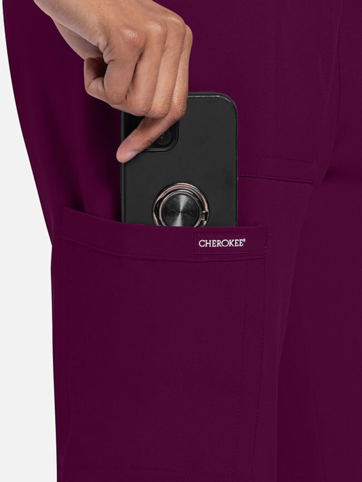 V-Neck Top | Straight Leg Pant 6 Pocket Women's Scrub Set#Color_
Wine