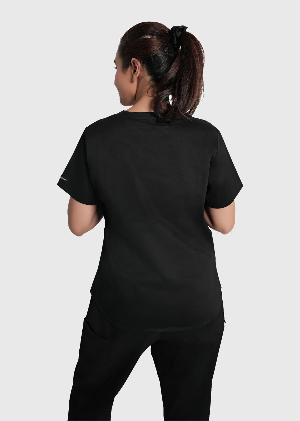 Scrub Set - Women's Cotton V Neck Top | Straight Pant | 6 Pockets#Color_Kohl Black