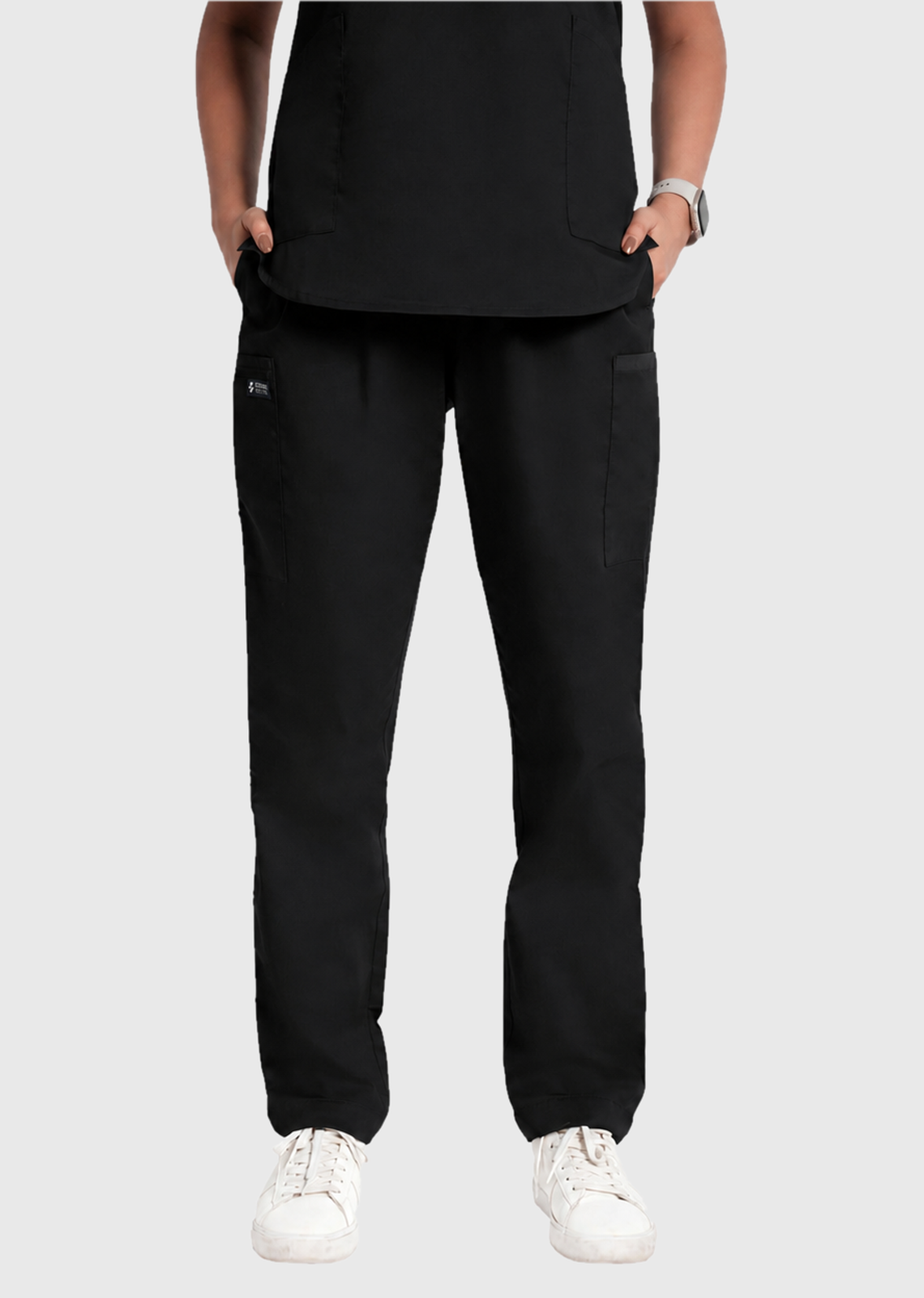 Scrub Set - Women's Cotton V Neck Top | Straight Pant | 6 Pockets#Color_Kohl Black