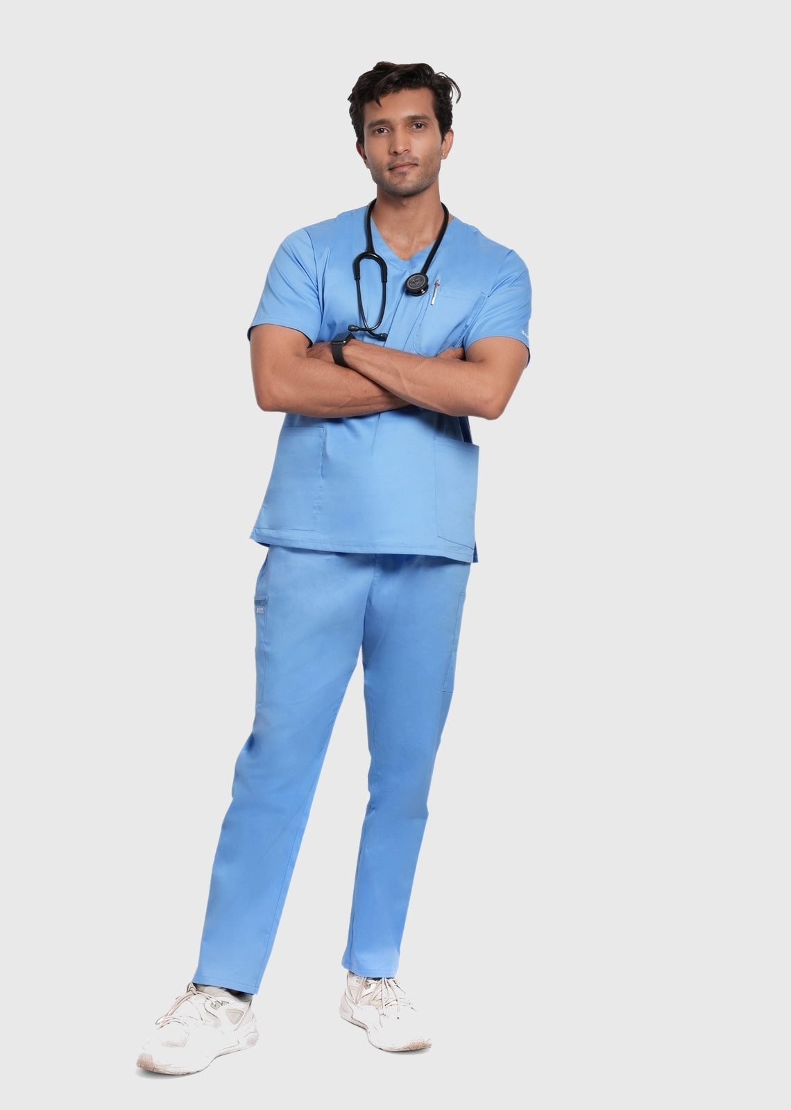 Scrub Top - Men's Cotton V-Neck 3 Pocket