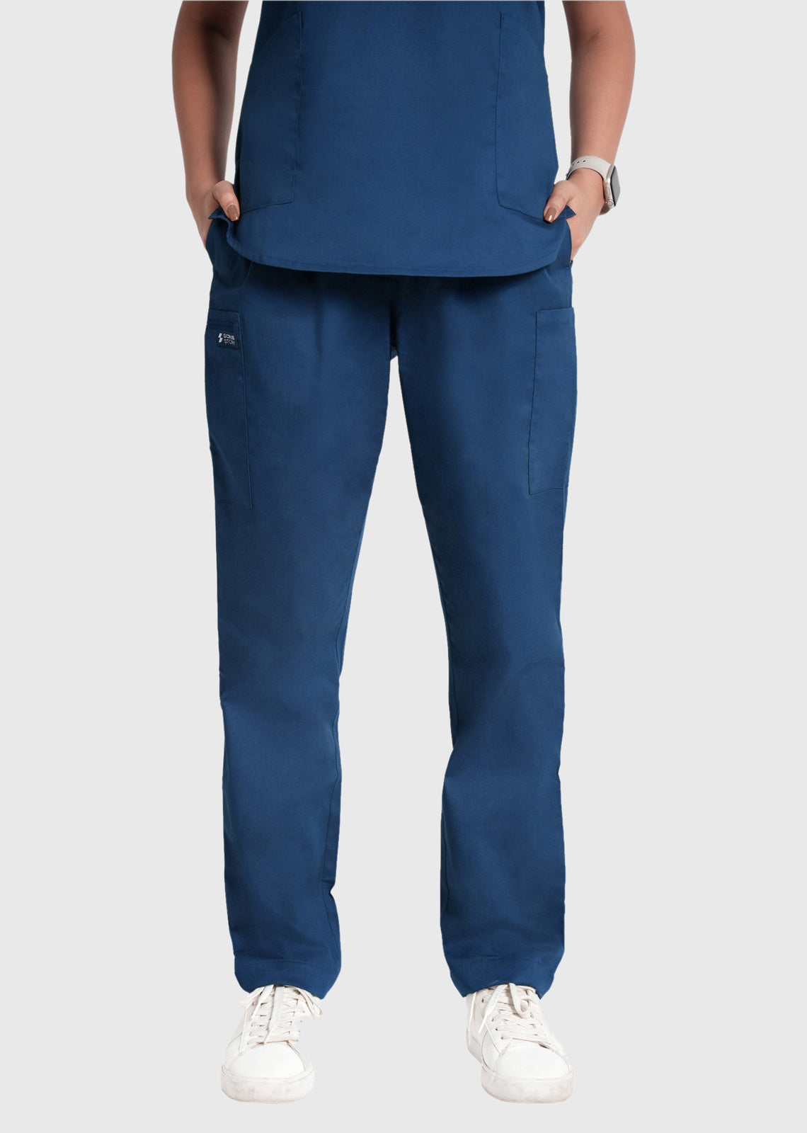 Scrub Set - Women's Cotton V Neck Top | Straight Pant | 6 Pockets#Color_Air Blue