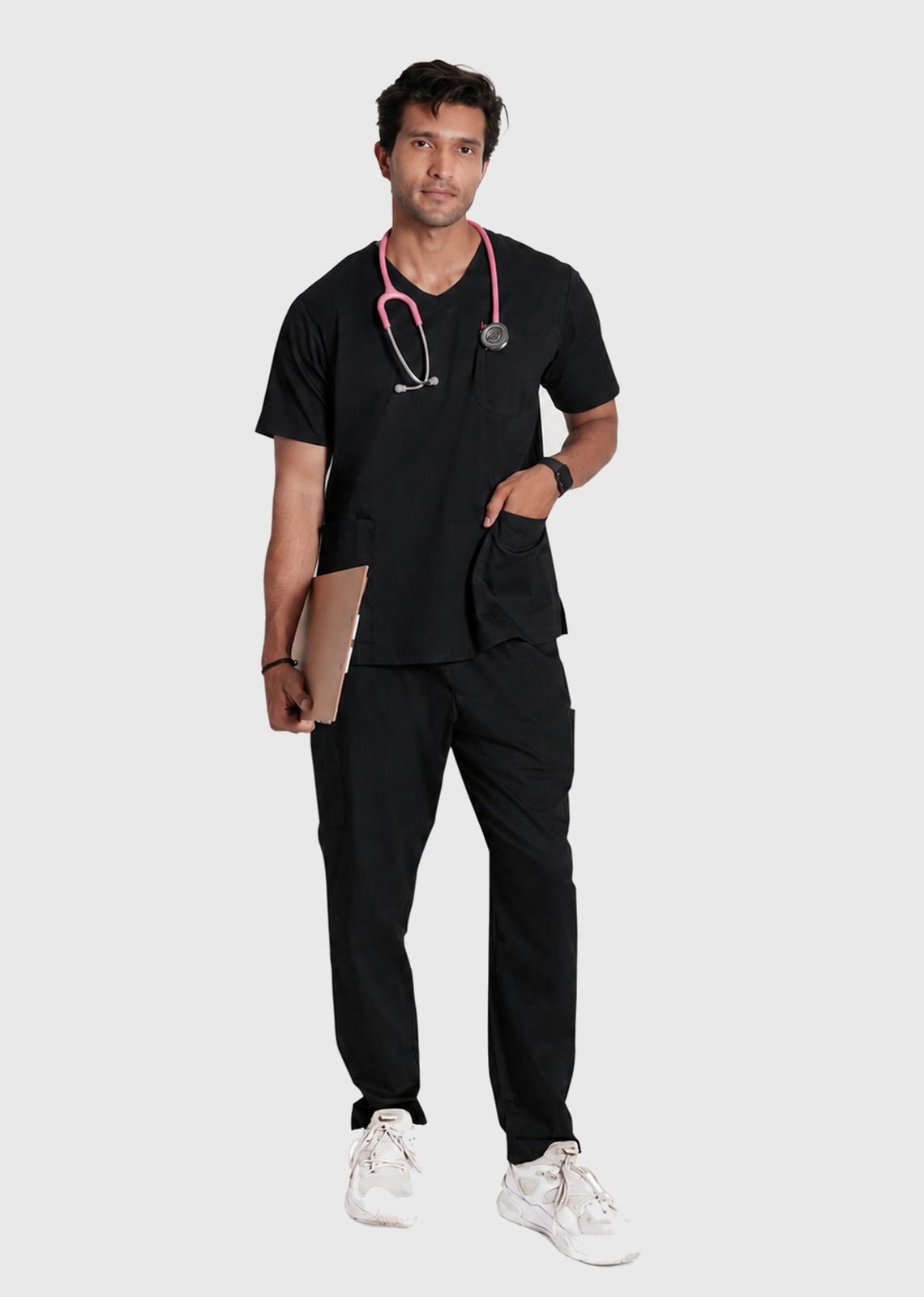 Scrub Top - Men's Cotton V-Neck 3 Pocket