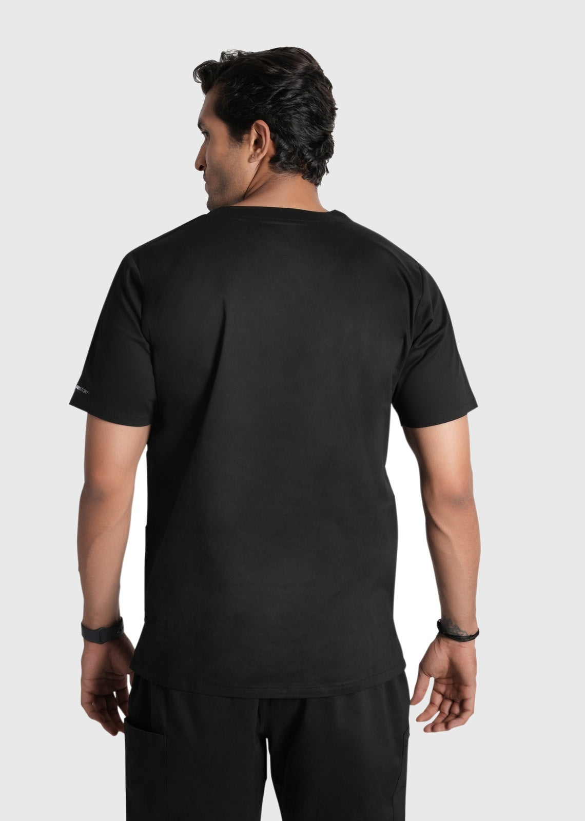 Scrub Set - Men's Cotton V Neck Top | Straight Pant | 7 Pocket#Color_Kohl Black