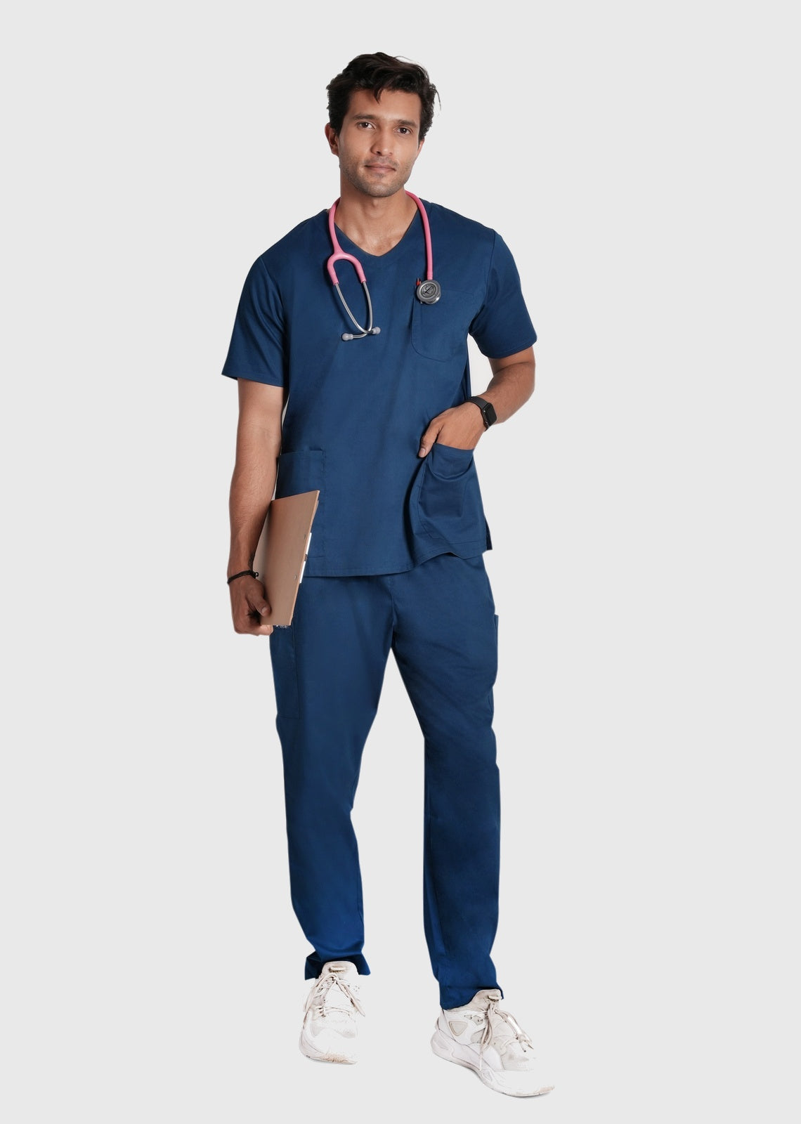 Scrub Top - Men's Cotton V-Neck 3 Pocket