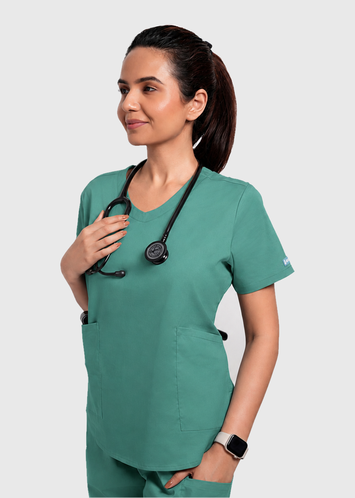 Scrub Set - Women's Cotton V Neck Top | Straight Pant | 6 Pockets#Color_Ocean Teal
