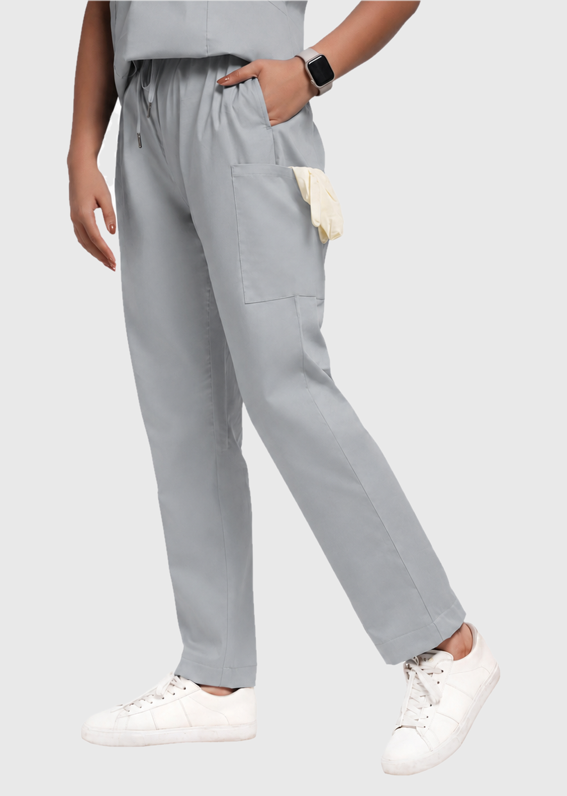 Scrub Set - Women's Cotton V Neck Top | Straight Pant | 6 Pockets#Color_Slate Grey