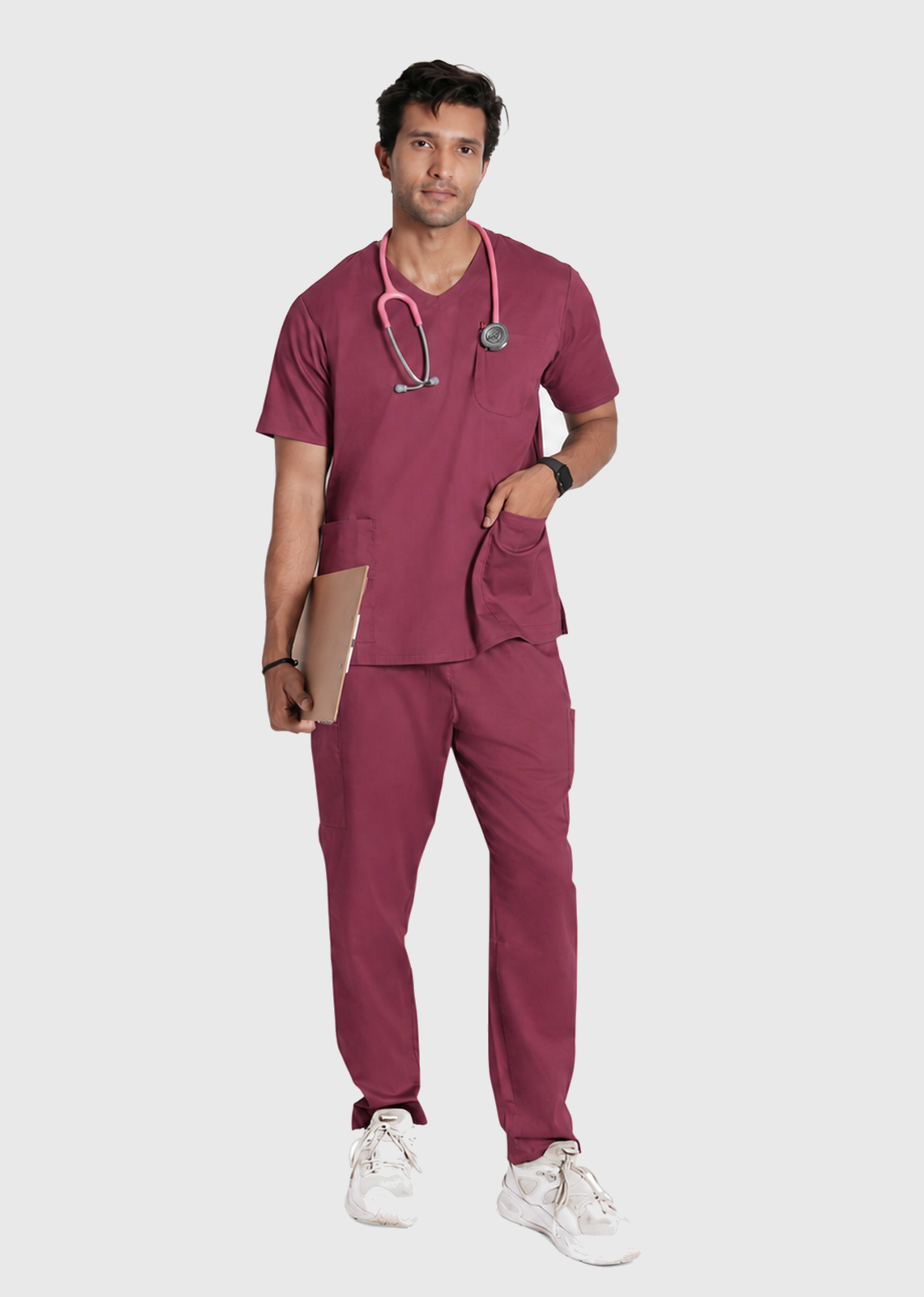 Scrub Top - Men's Cotton V-Neck 3 Pocket