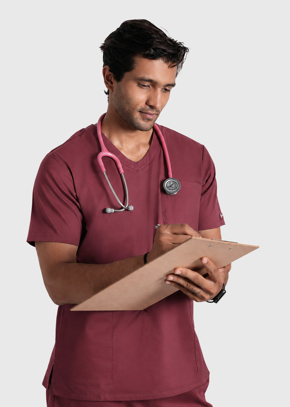 Scrub Set - Men's Cotton V Neck Top | Straight Pant | 7 Pocket#Color_Royal Plum