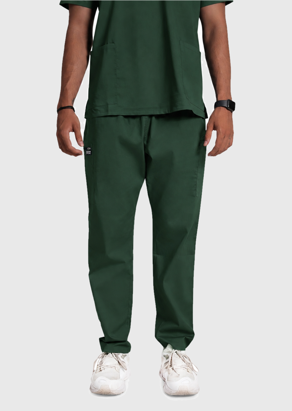 Scrub Set - Men's Cotton V Neck Top | Straight Pant | 7 Pocket#Color_Forest Green
