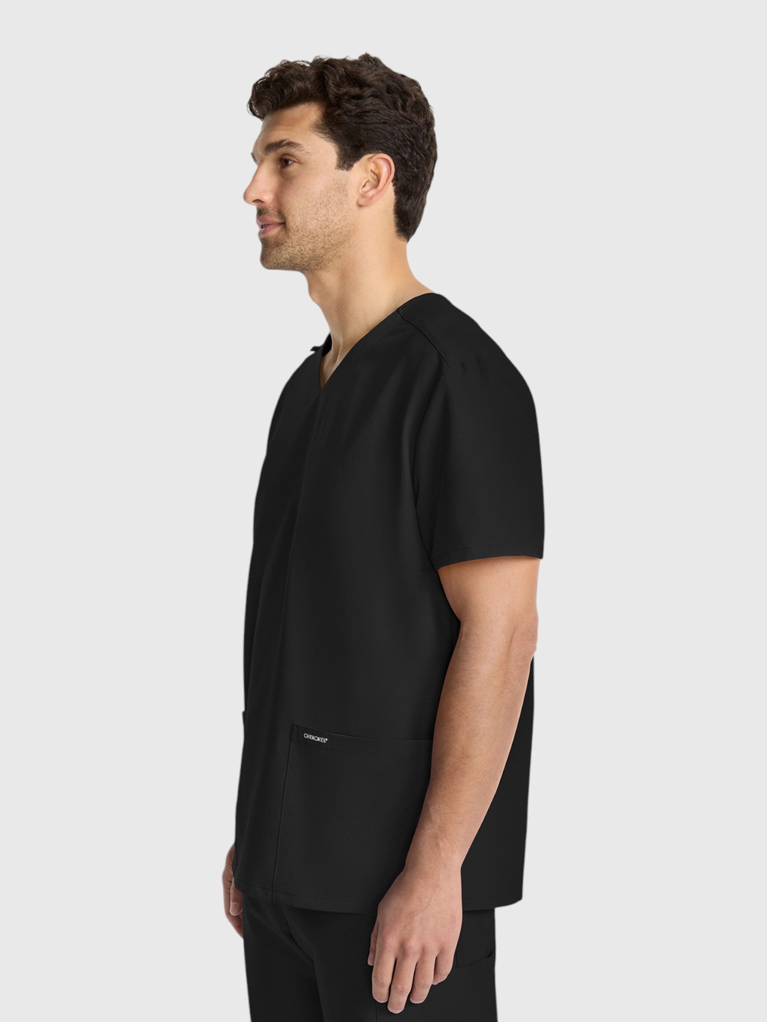 Modern V Neck 2 Pocket Unisex Scrub Top#Color_Black