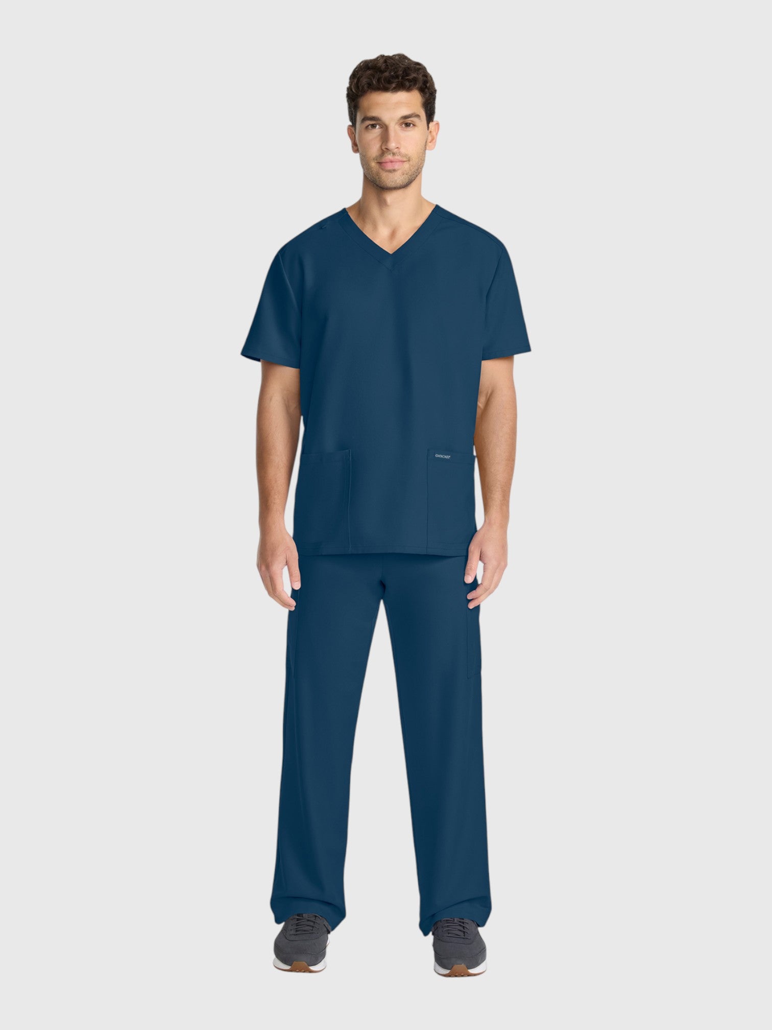 V-Neck Top | Straight Leg Pant 5 Pocket Unisex Scrub Set#Color_Caribbean Blue