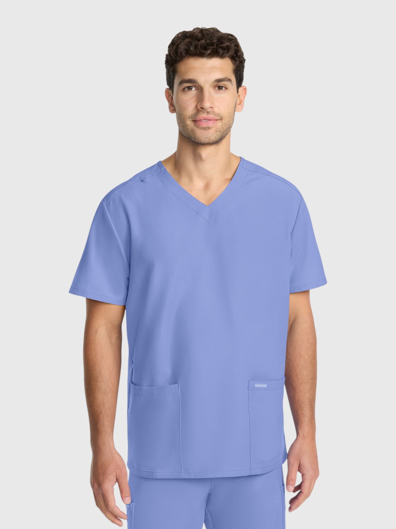 Modern V Neck 2 Pocket Unisex Scrub Top#Color_Ceil Blue