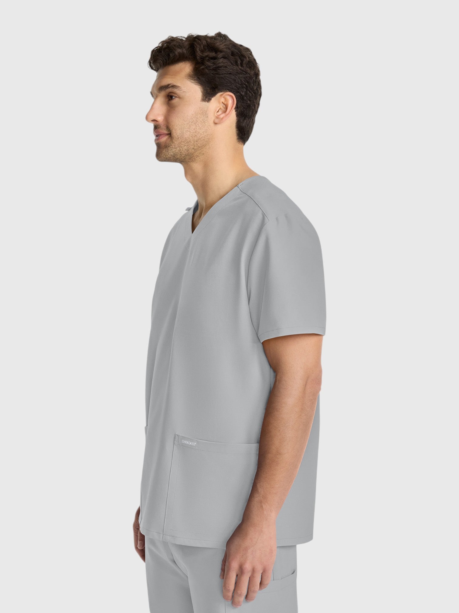 Modern V Neck 2 Pocket Unisex Scrub Top#Color_Grey