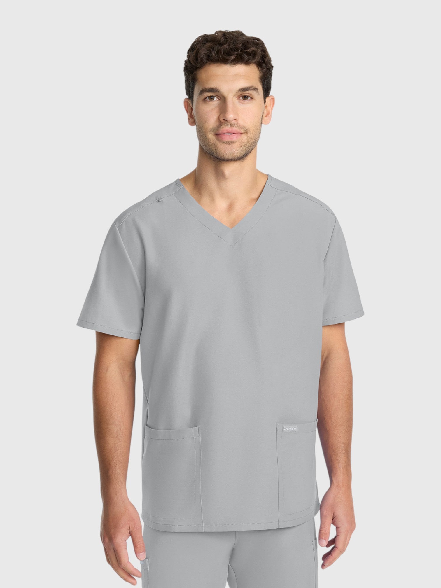 V-Neck Top | Straight Leg Pant 5 Pocket Unisex Scrub Set#Color_Grey