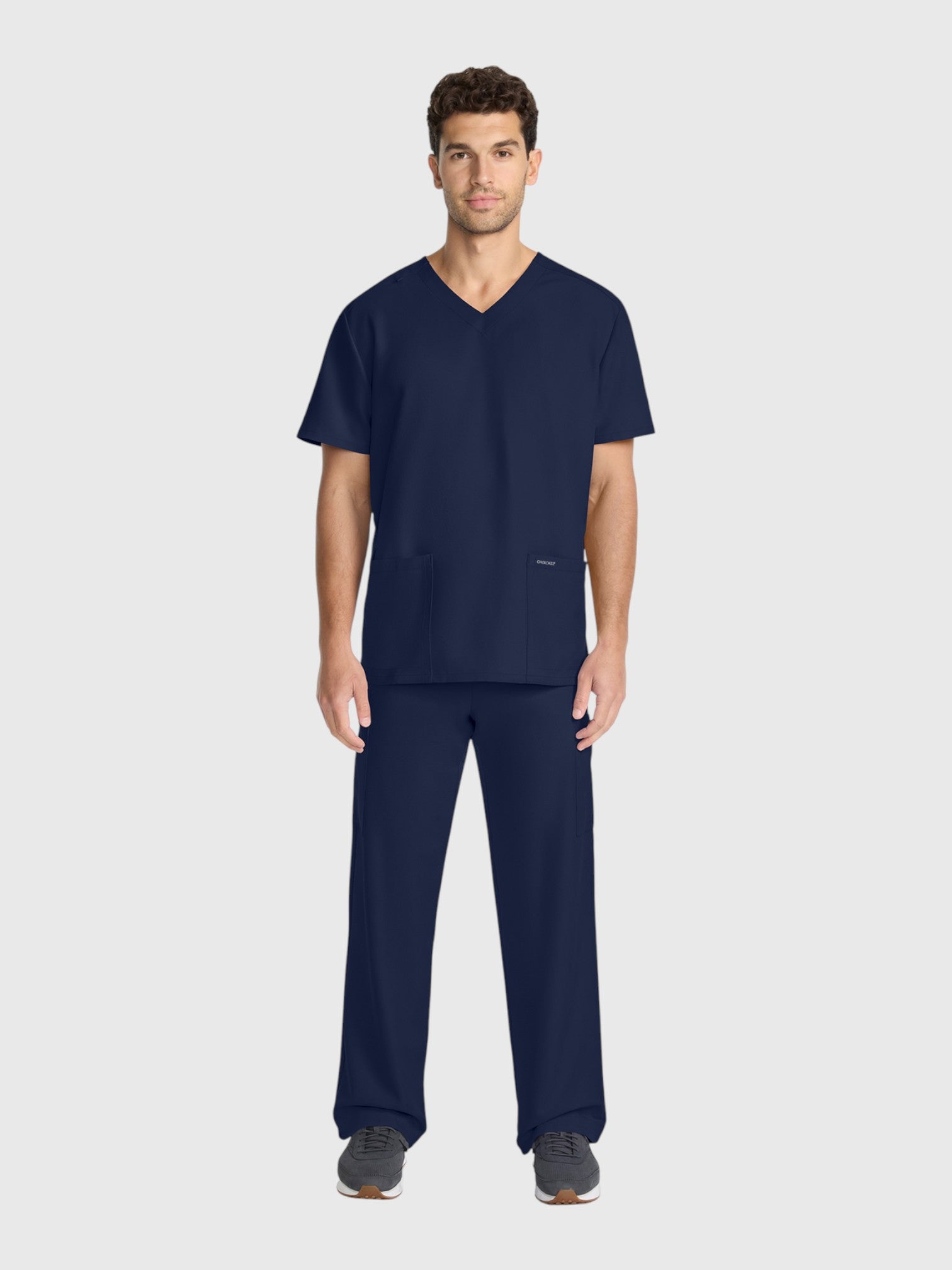 V-Neck Top | Straight Leg Pant 5 Pocket Unisex Scrub Set#Color_Navy Blue