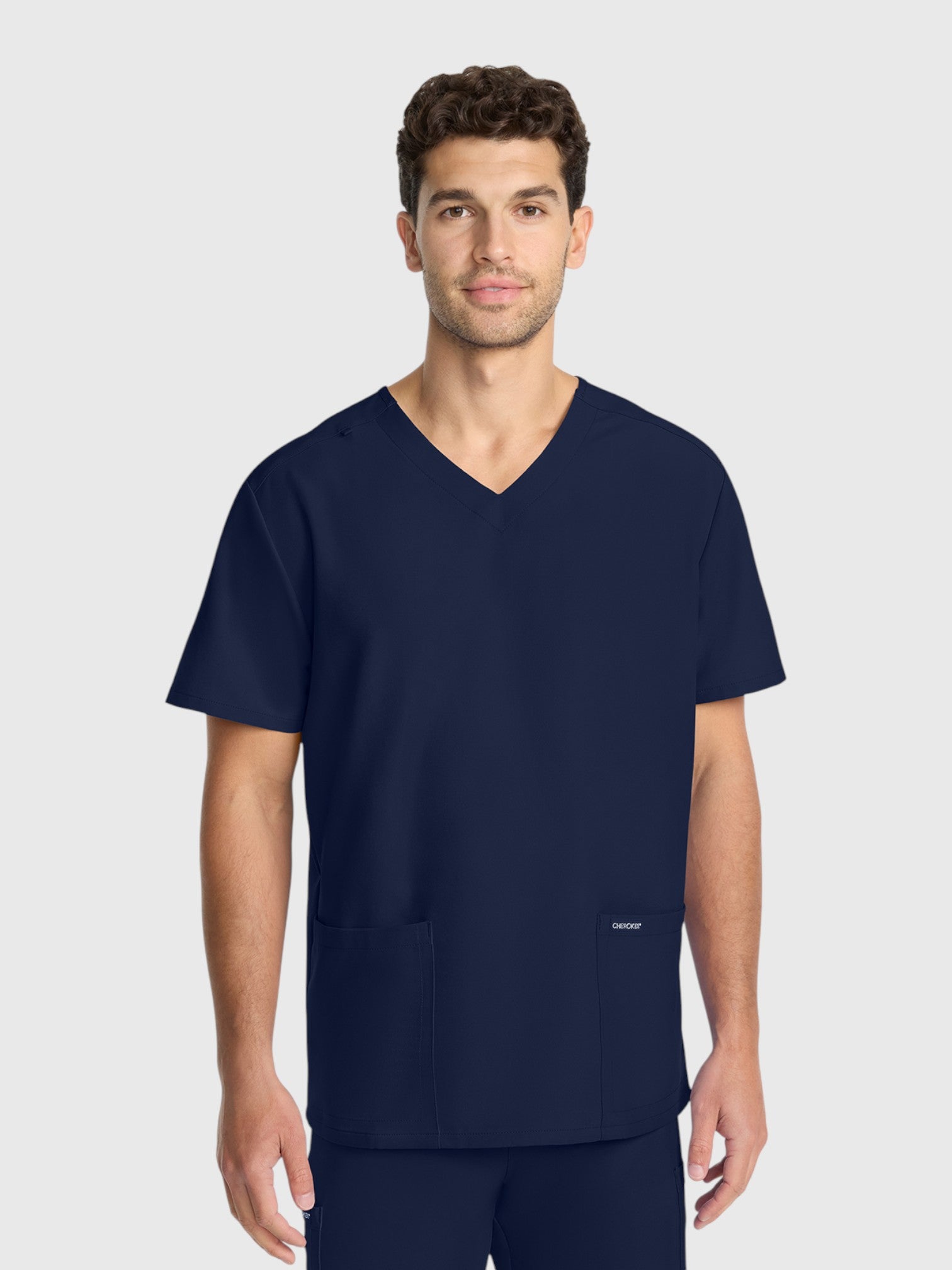 V-Neck Top | Straight Leg Pant 5 Pocket Unisex Scrub Set#Color_Navy Blue