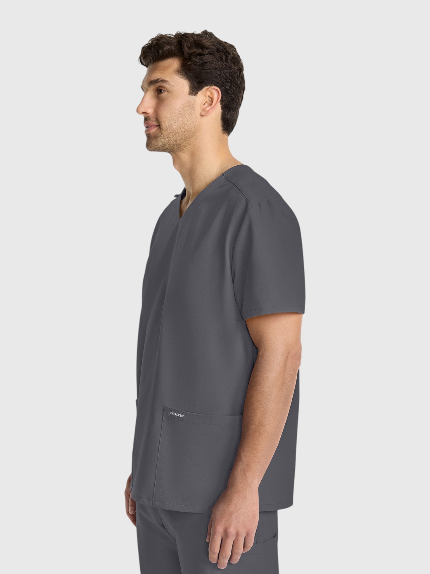 Modern V Neck 2 Pocket Unisex Scrub Top#Color_Pewter
