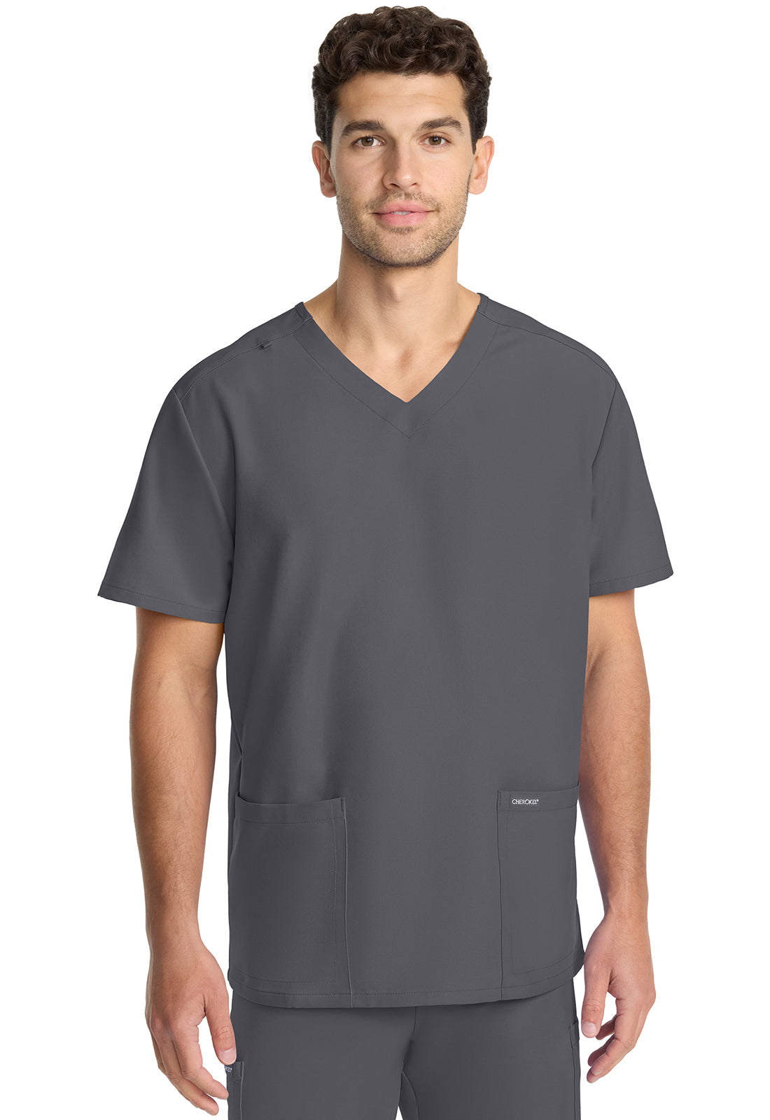 Modern V Neck 2 Pocket Unisex Scrub Top#Color_Pewter