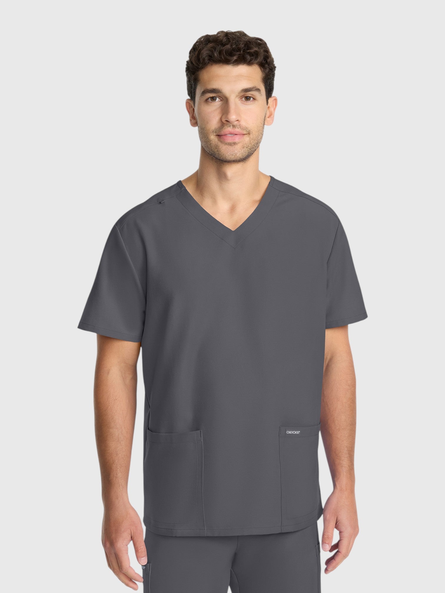 V-Neck Top | Straight Leg Pant 5 Pocket Unisex Scrub Set#Color_Pewter