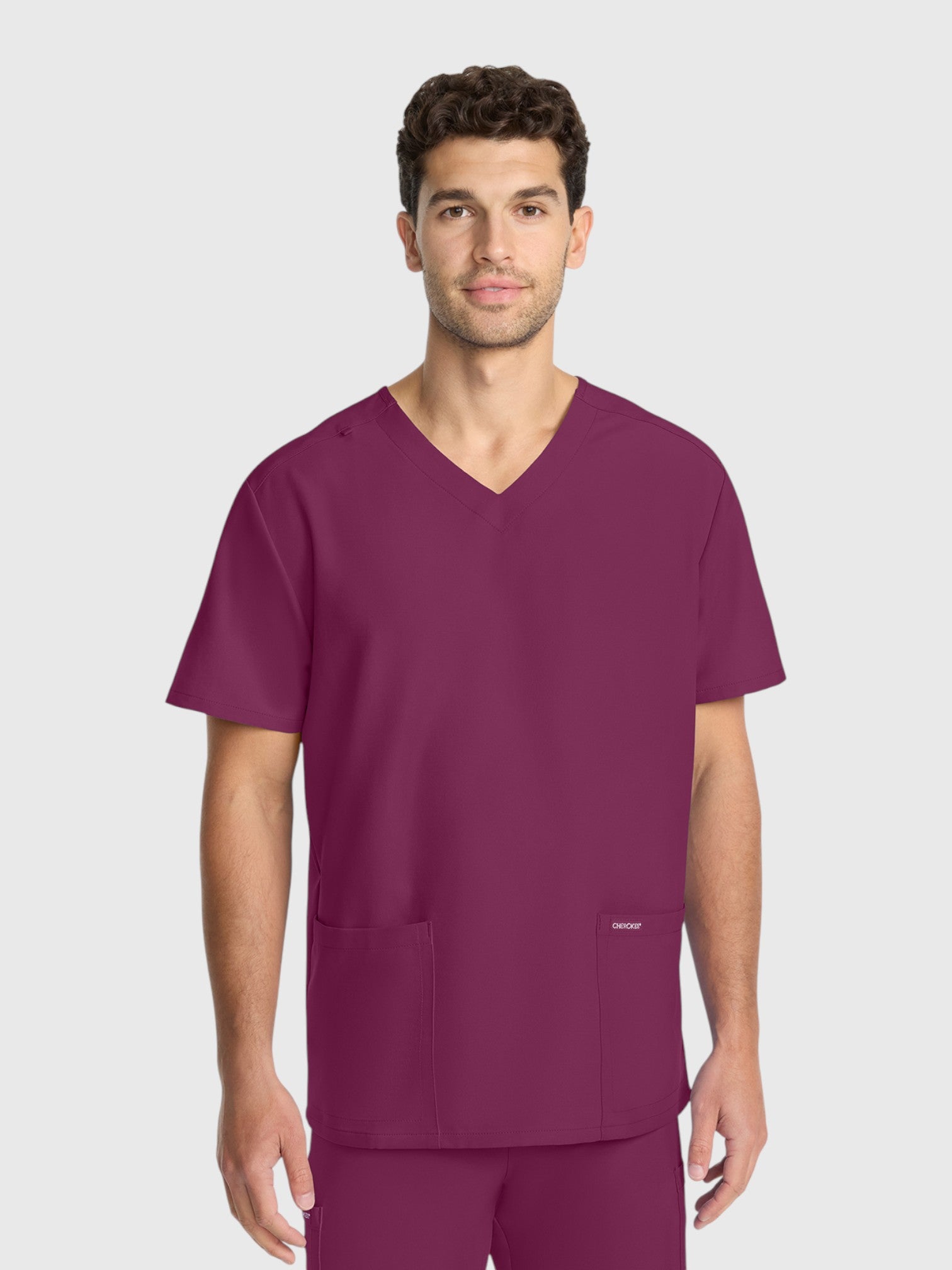 Modern V Neck 2 Pocket Unisex Scrub Top#Color_Wine