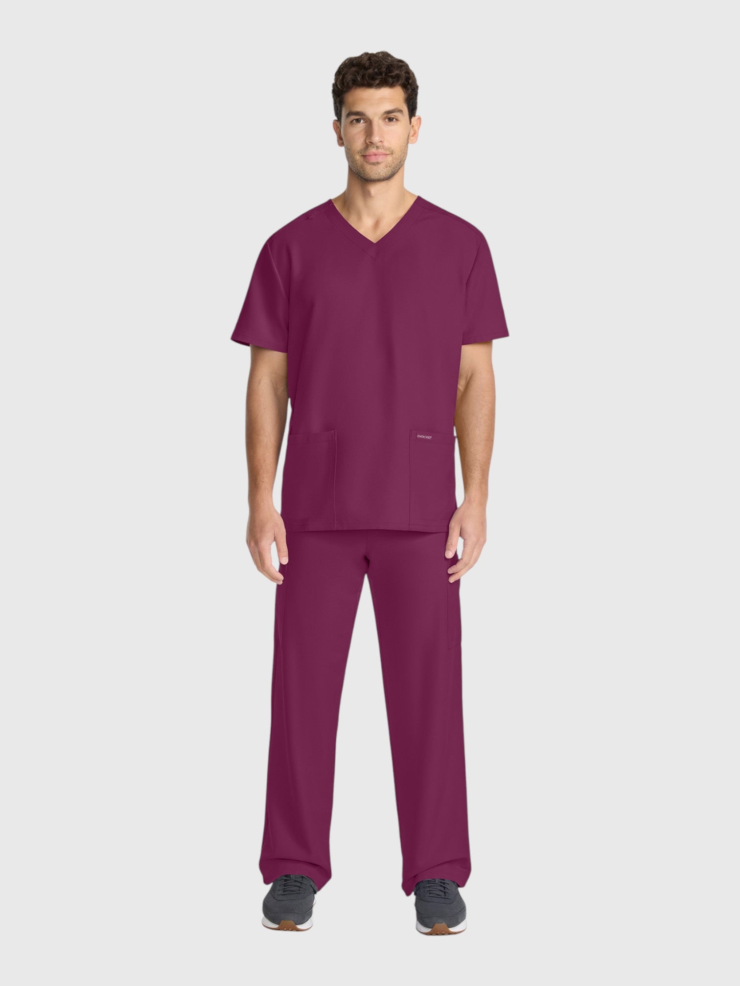 Modern V Neck 2 Pocket Unisex Scrub Top#Color_Wine