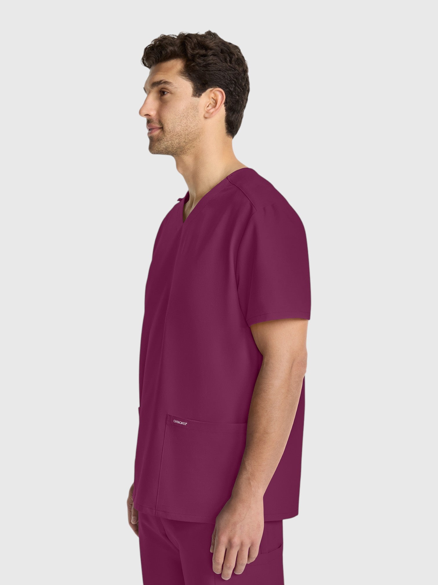 Modern V Neck 2 Pocket Unisex Scrub Top#Color_Wine