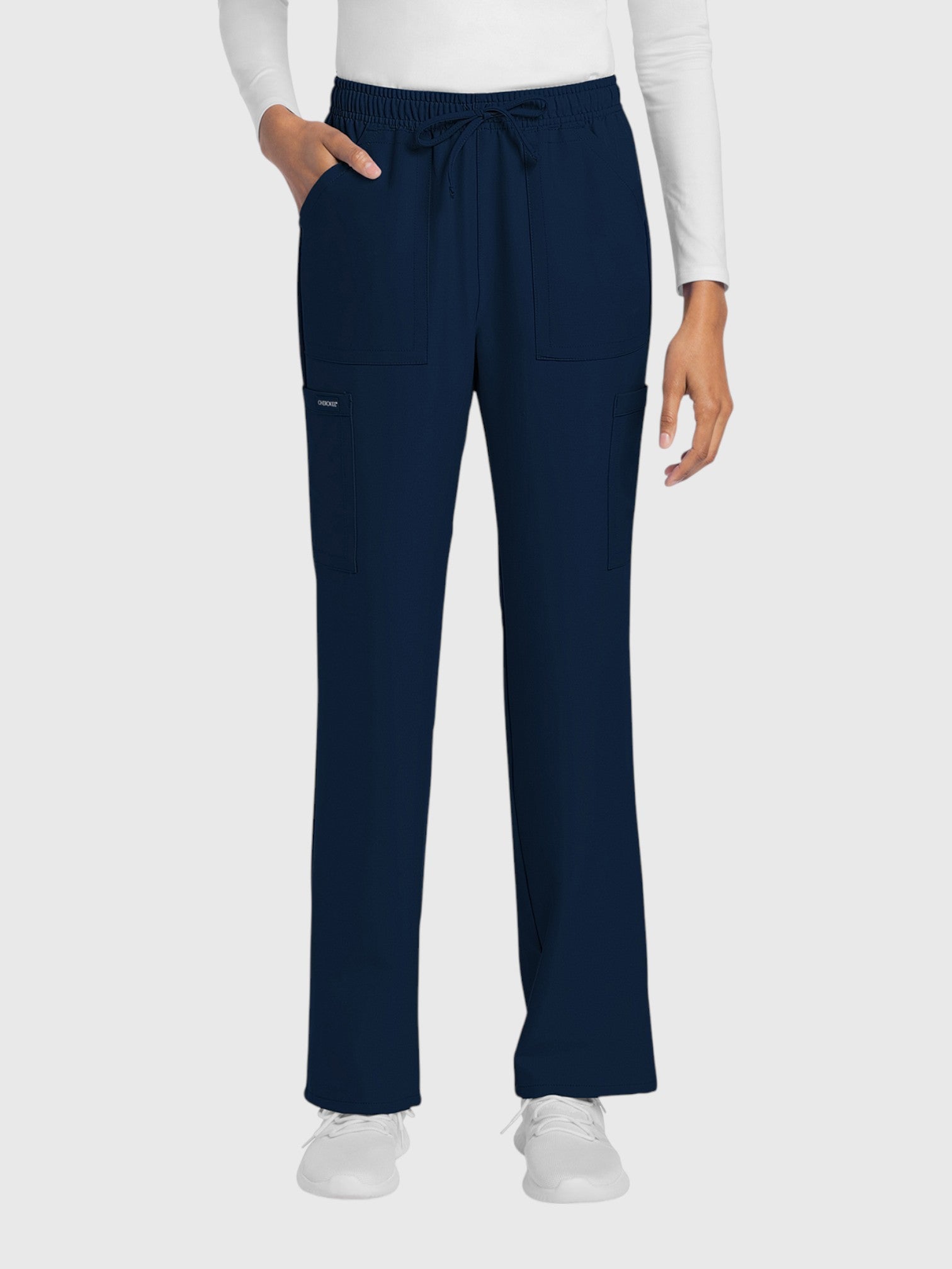 V-Neck Top | Straight Leg Pant 6 Pocket Women's Scrub Set#Color_
Navy Blue