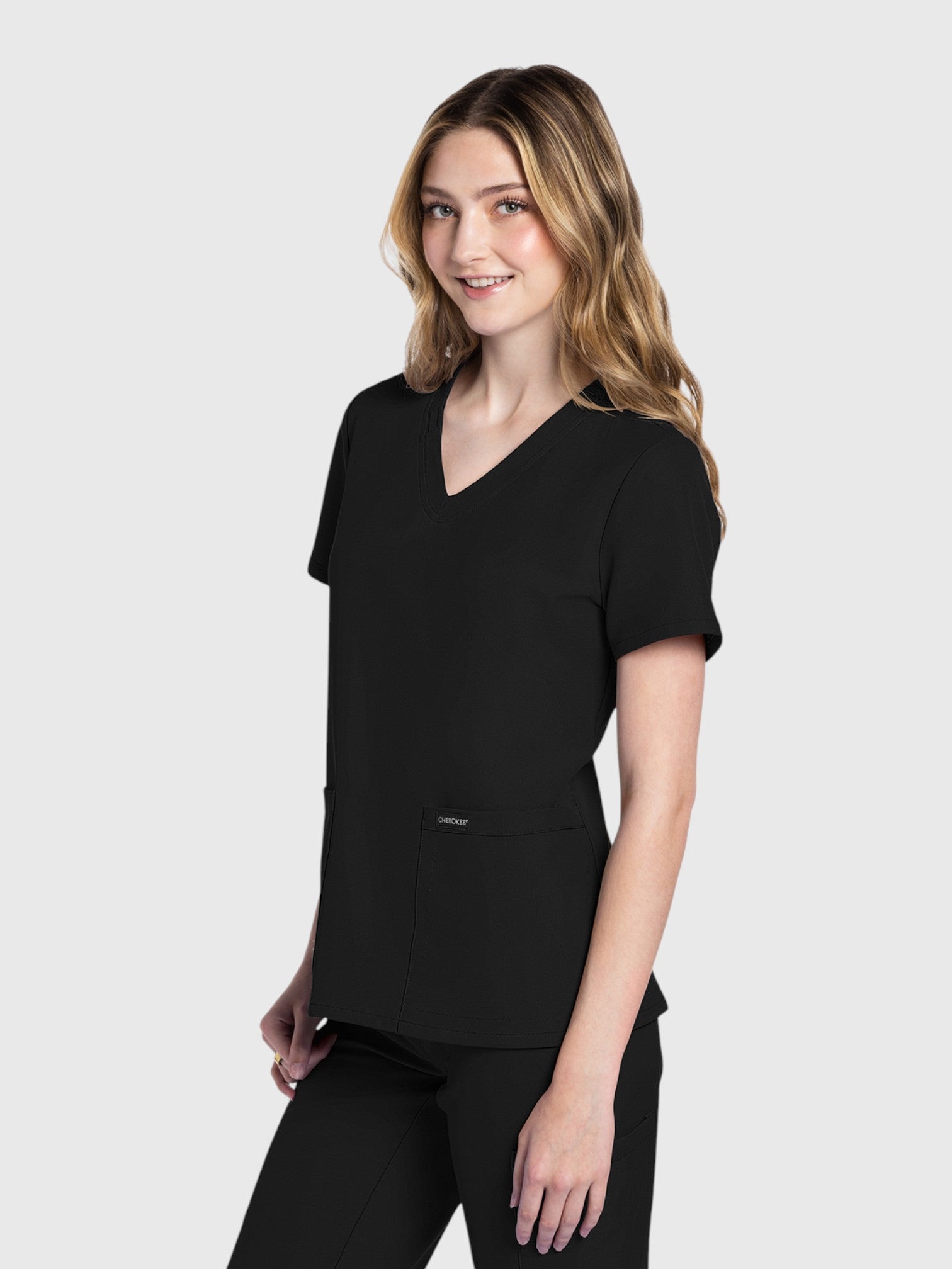 Modern V Neck 2 Pocket Women’s Scrub Top#Color_Black