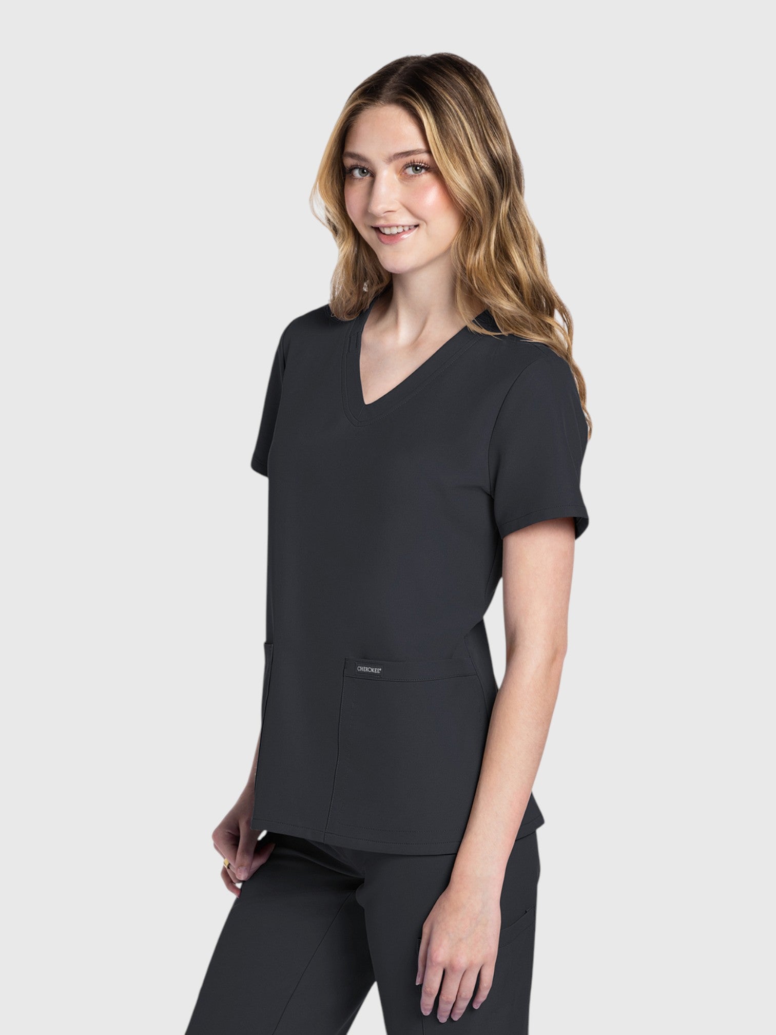 Modern V Neck 2 Pocket Women’s Scrub Top#Color_Pewter