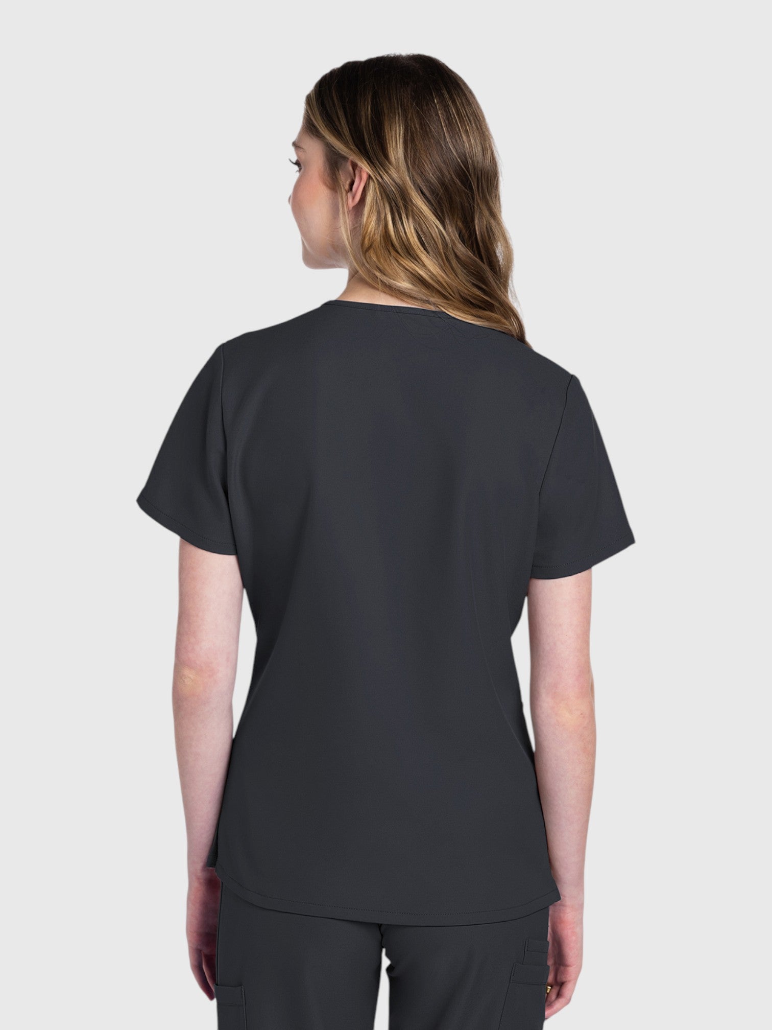 V-Neck Top | Straight Leg Pant 6 Pocket Women's Scrub Set#Color_Pewter
