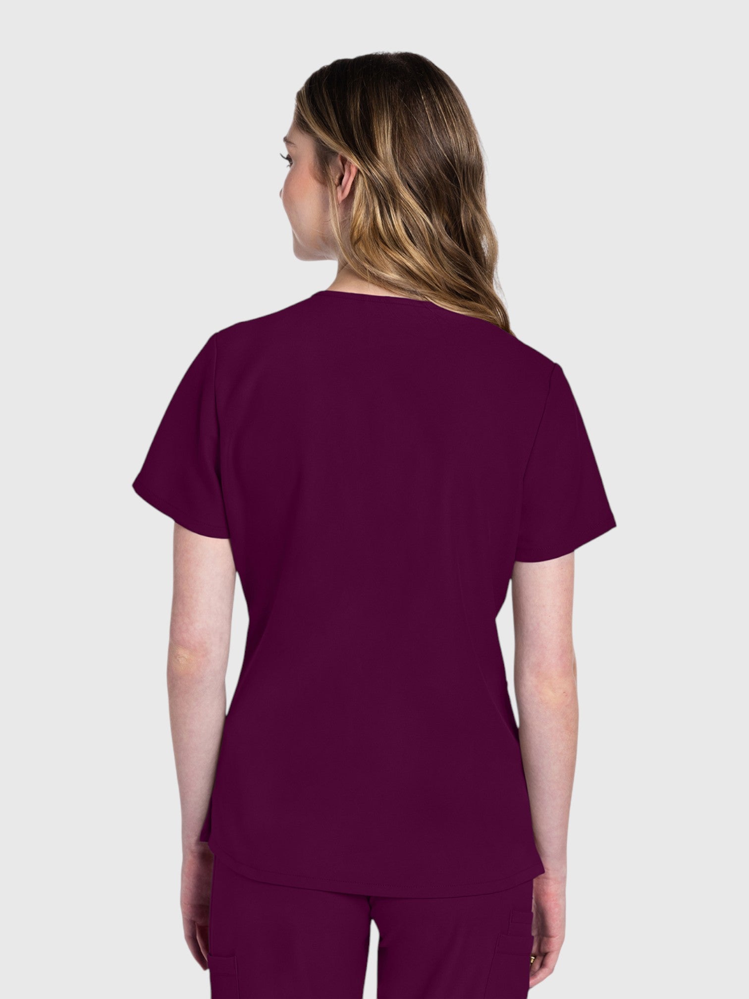 V-Neck Top | Straight Leg Pant 6 Pocket Women's Scrub Set#Color_Wine