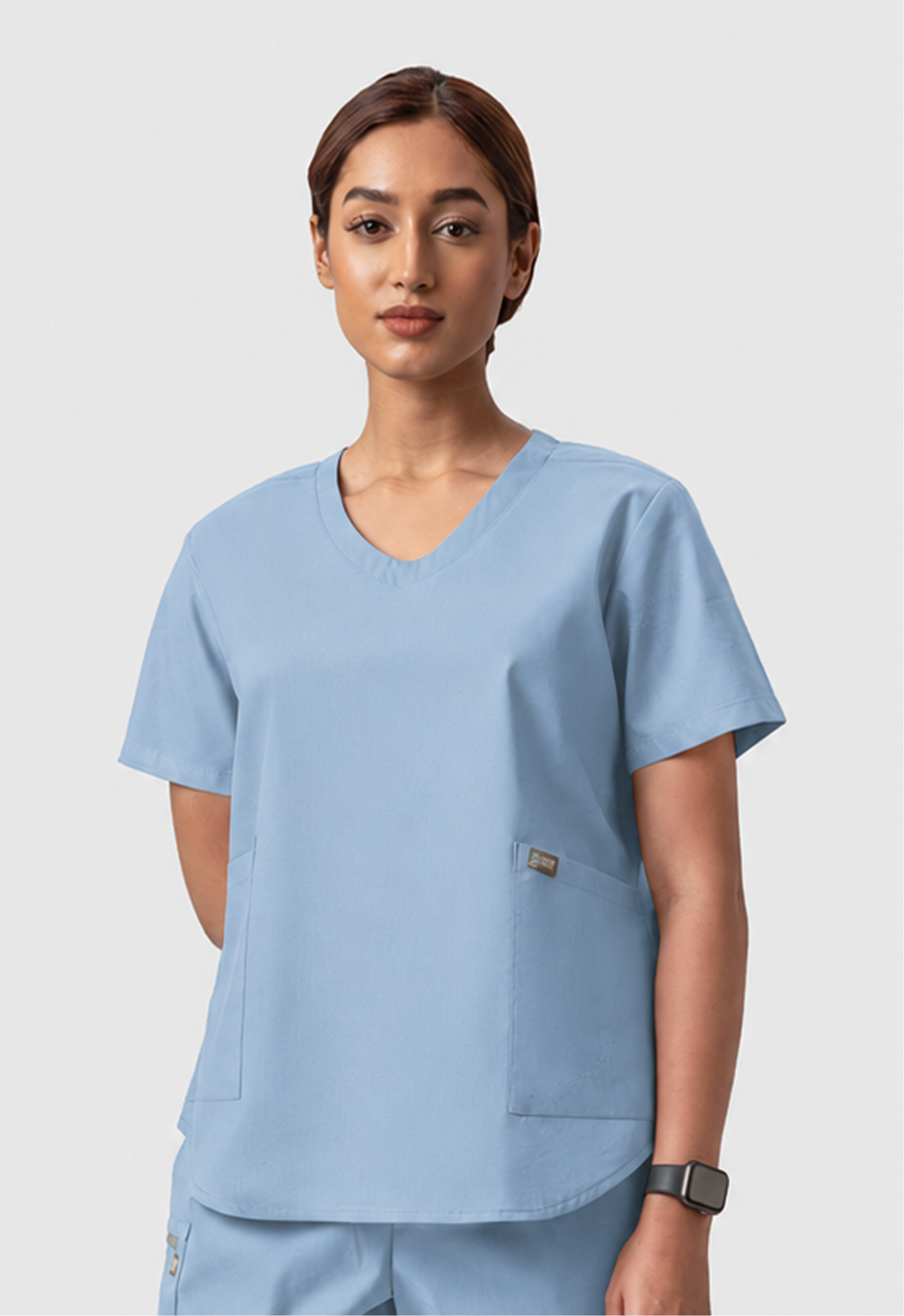 Modern V-Neck 2 Pocket Women's Cotton Scrub Top#Color_Ceil Blue
