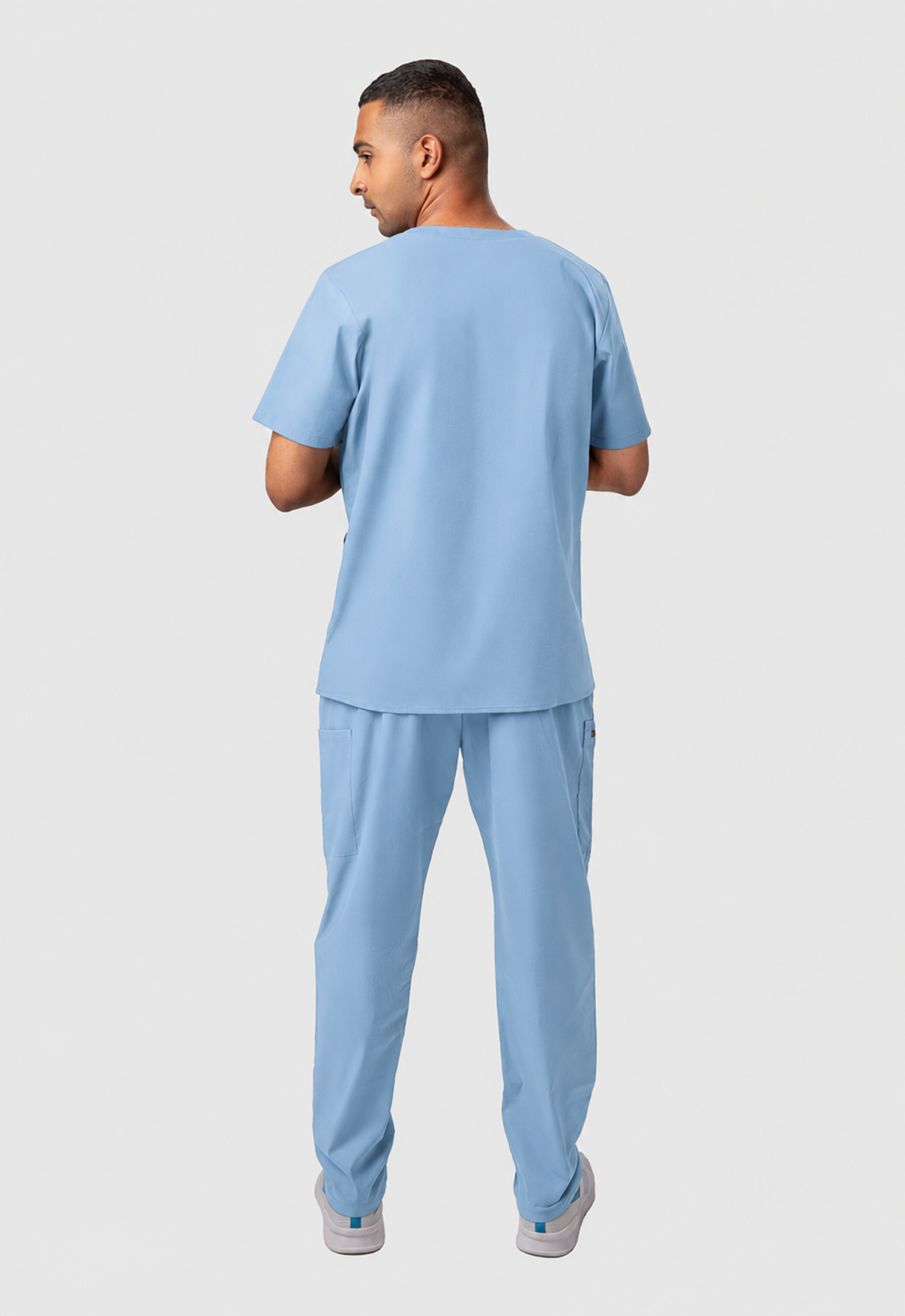 Modern V-Neck Top | Straight Pant 7 Pocket Men's Cotton ScrubSet#Color_Ceil Blue