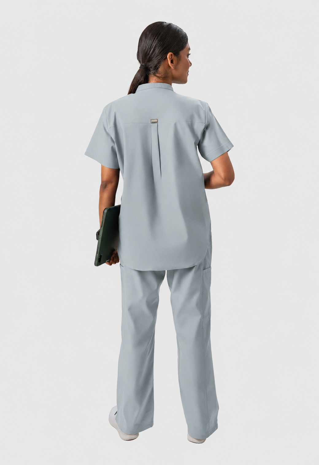 Mandarin Collar Top | Wide Leg Pant 7 Pocket Women's Cotton ScrubSet#Color_Slate Grey