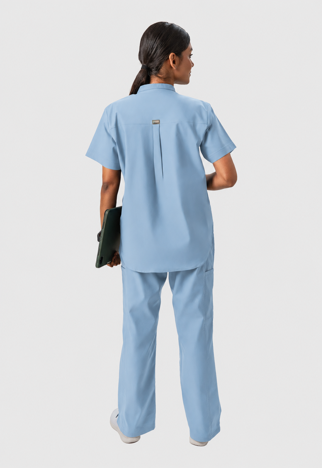 Mandarin Collar Top | Wide Leg Pant 7 Pocket Women's Cotton ScrubSet#Color_Ceil Blue
