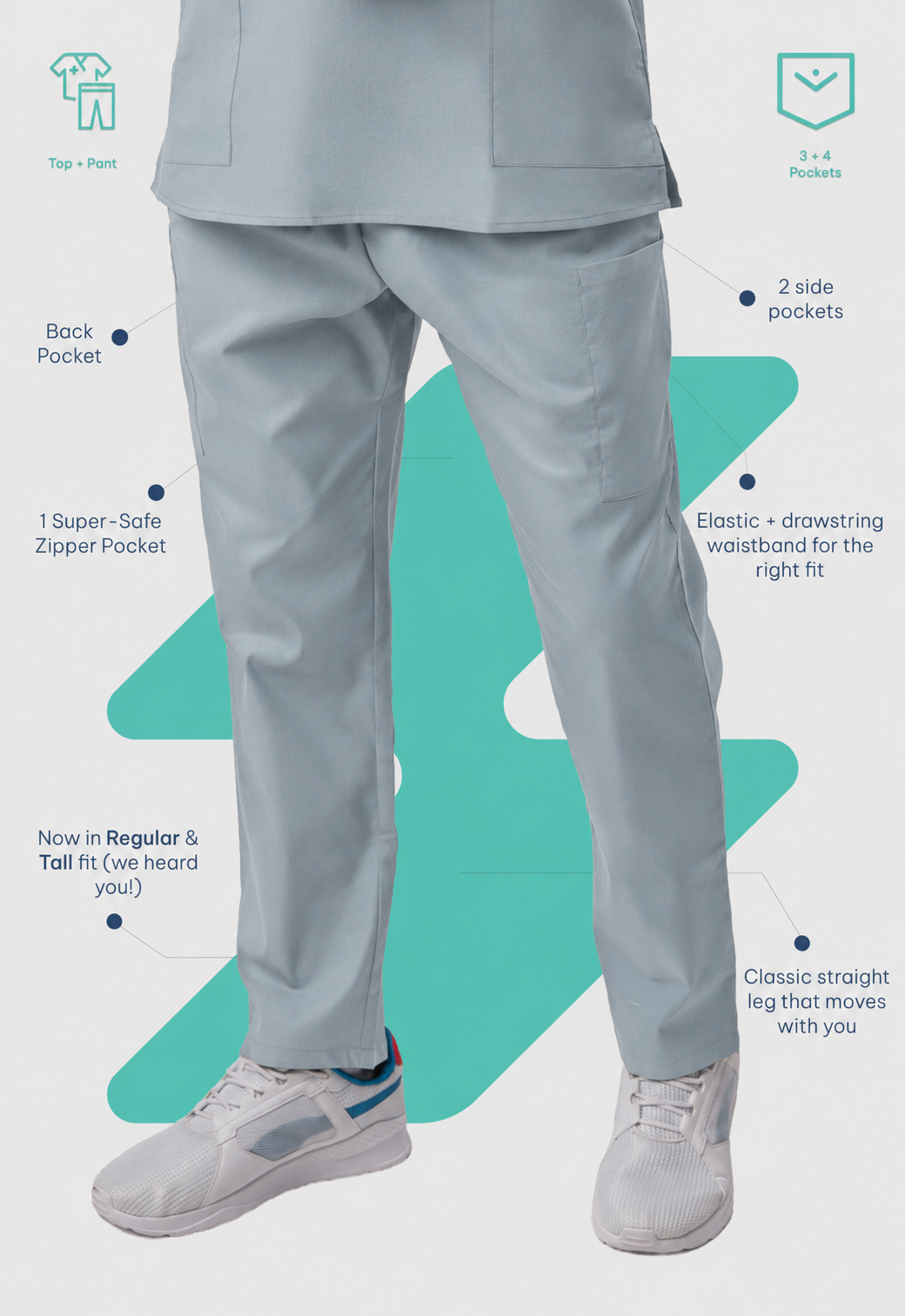 Modern V-Neck Top | Straight Pant 7 Pocket Men's Cotton ScrubSet#Color_Slate Grey