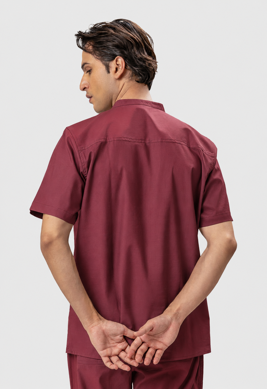 Mandarin Collar 3 Pocket Men's Cotton Scrub Top#Color_Royal Plum