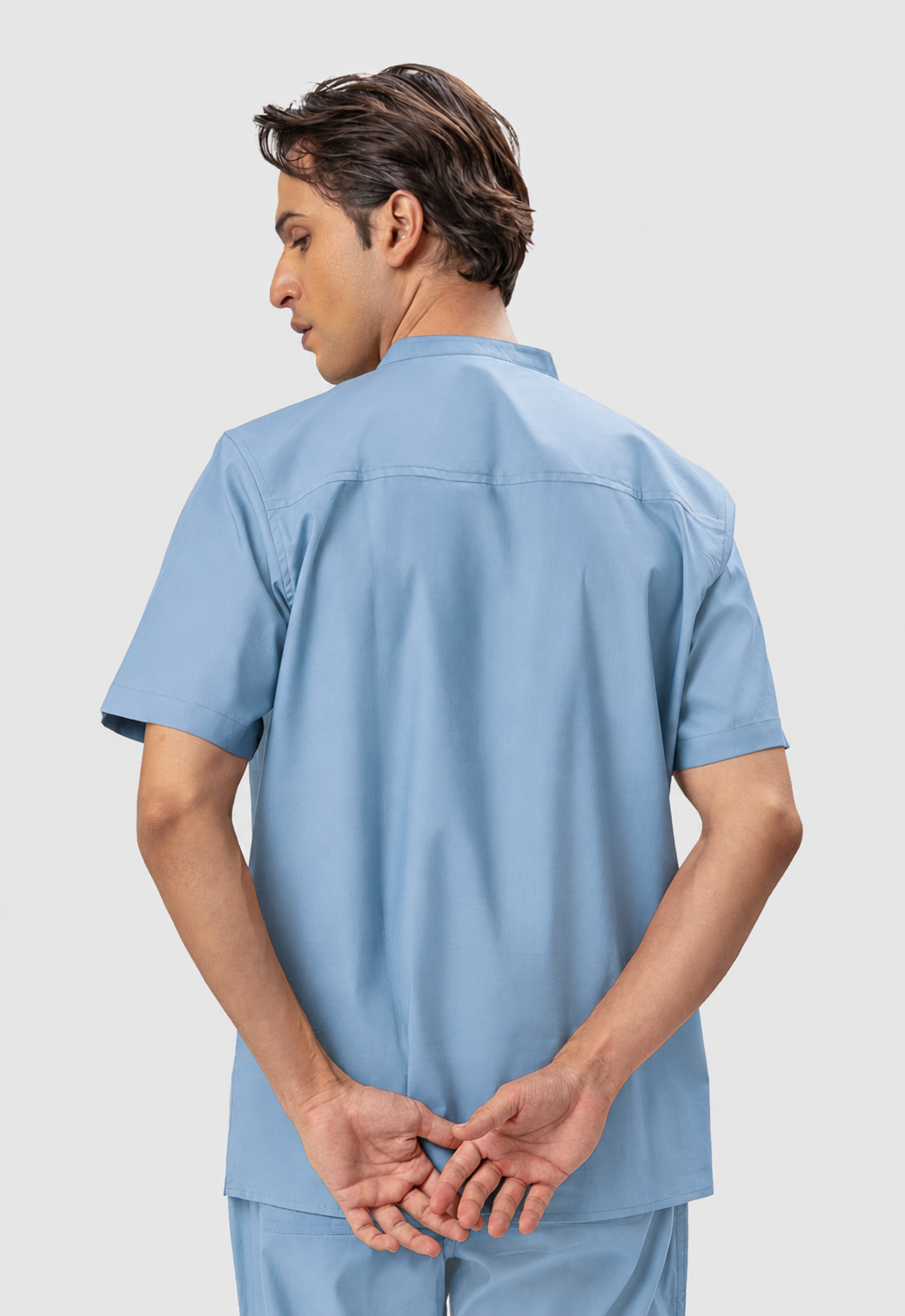 Mandarin Collar 3 Pocket Men's Cotton Scrub Top#Color_Ceil Blue