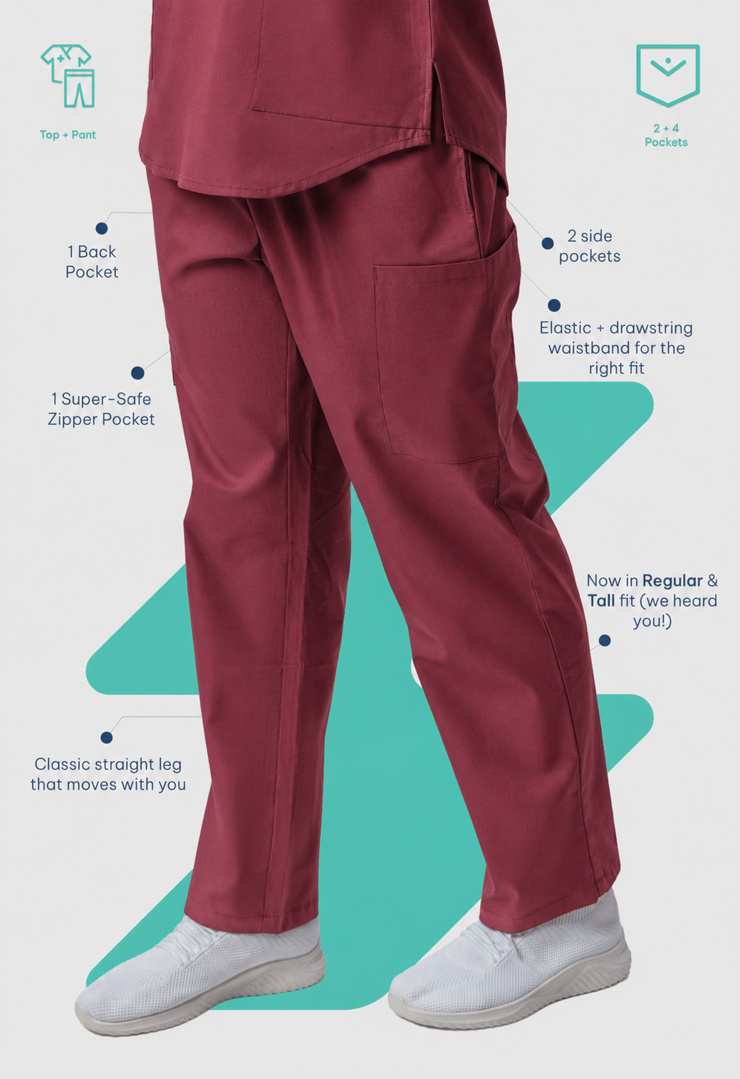 Modern V-Neck Top | Straight Pant 6 Pocket Women's Cotton ScrubSet#Color_Royal Plum