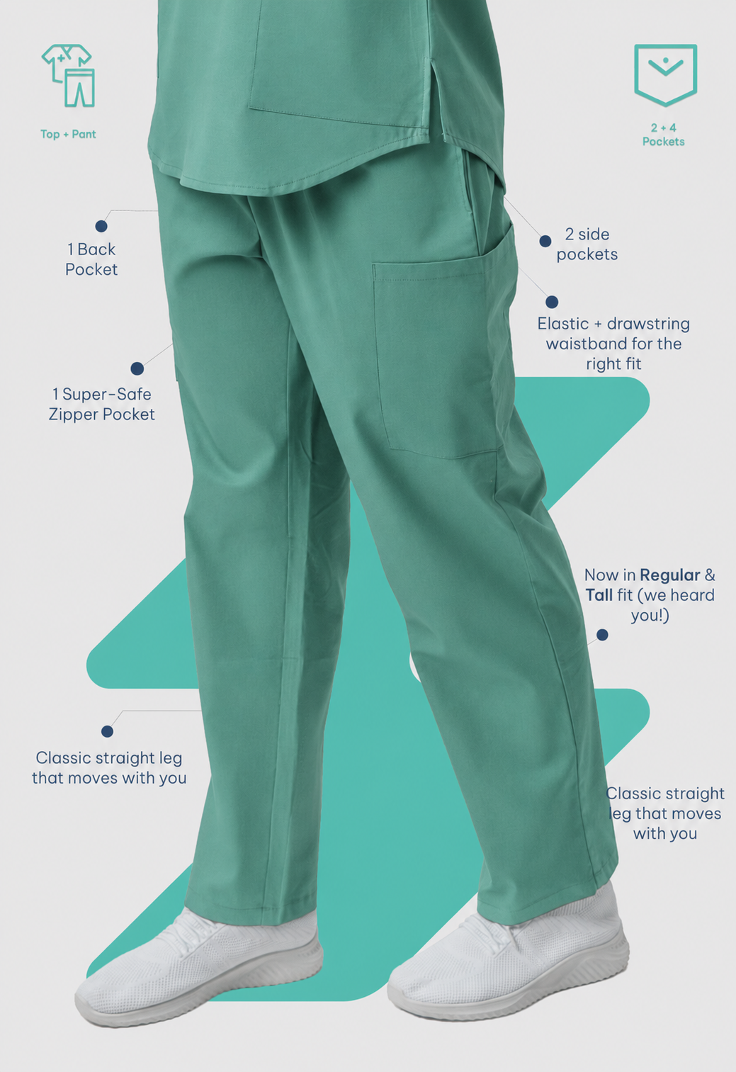 Modern V-Neck Top | Straight Pant 6 Pocket Women's Cotton ScrubSet#Color_Ocean Teal